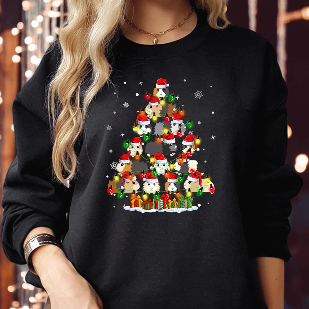 Guinea Pig Christmas Tree Sweatshirt Santa Hat Lights Pet Holiday Jumper SWEATSHIRT S-5045