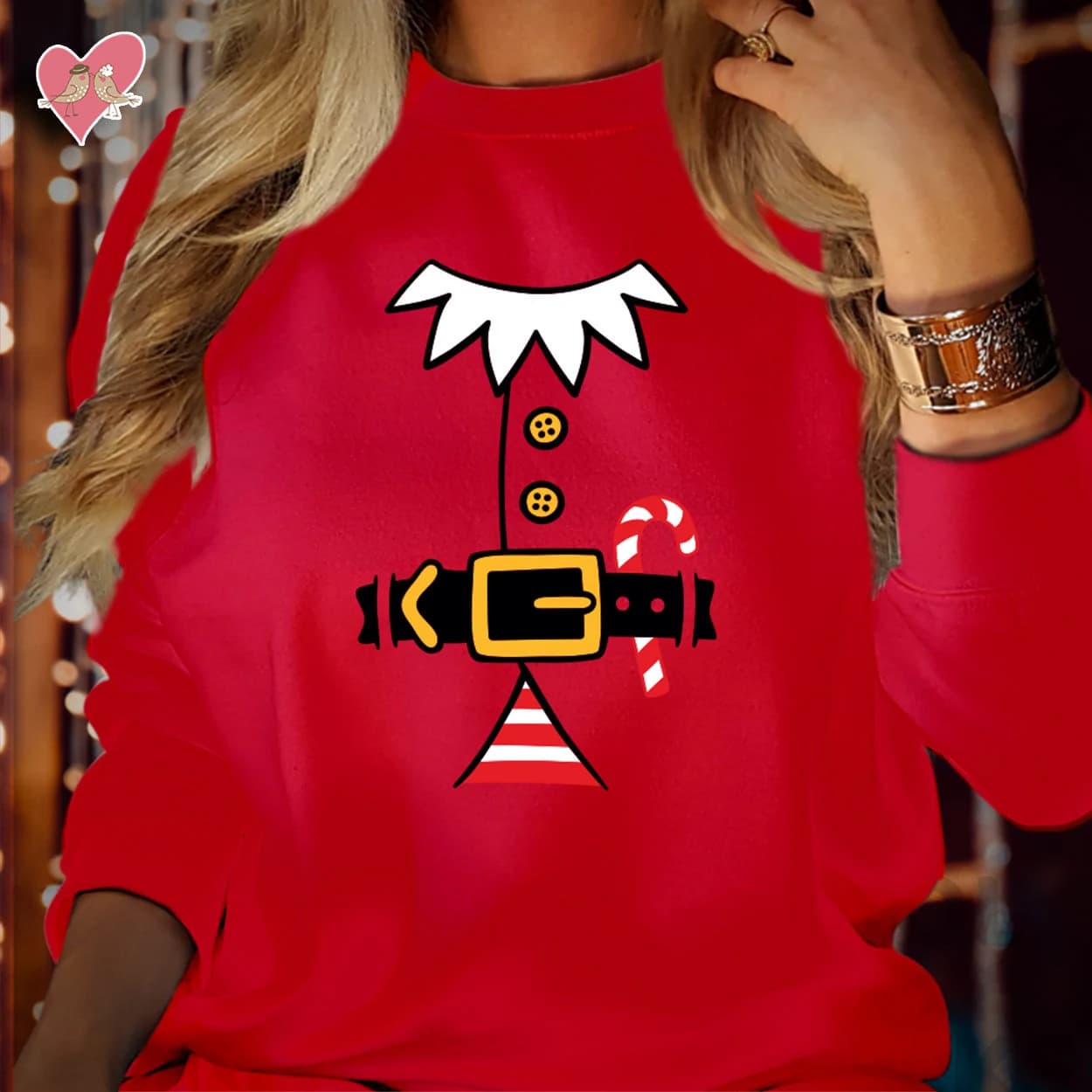 Red Candy Cane Elf Costume Christmas Jumper Funny Xmas Holiday SWEATSHIRT S-5040 - image 5