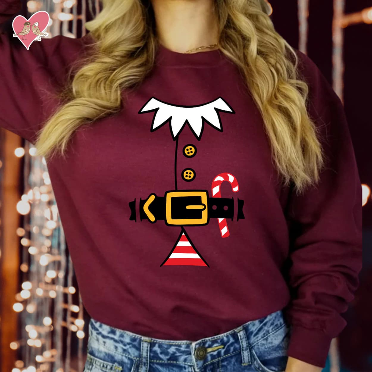 Red Candy Cane Elf Costume Christmas Jumper Funny Xmas Holiday SWEATSHIRT S-5040 - image 4