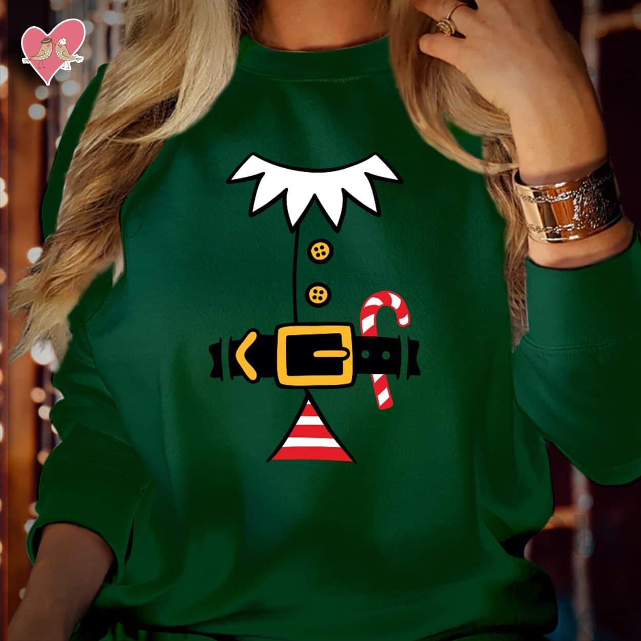 Red Candy Cane Elf Costume Christmas Jumper Funny Xmas Holiday SWEATSHIRT S-5040