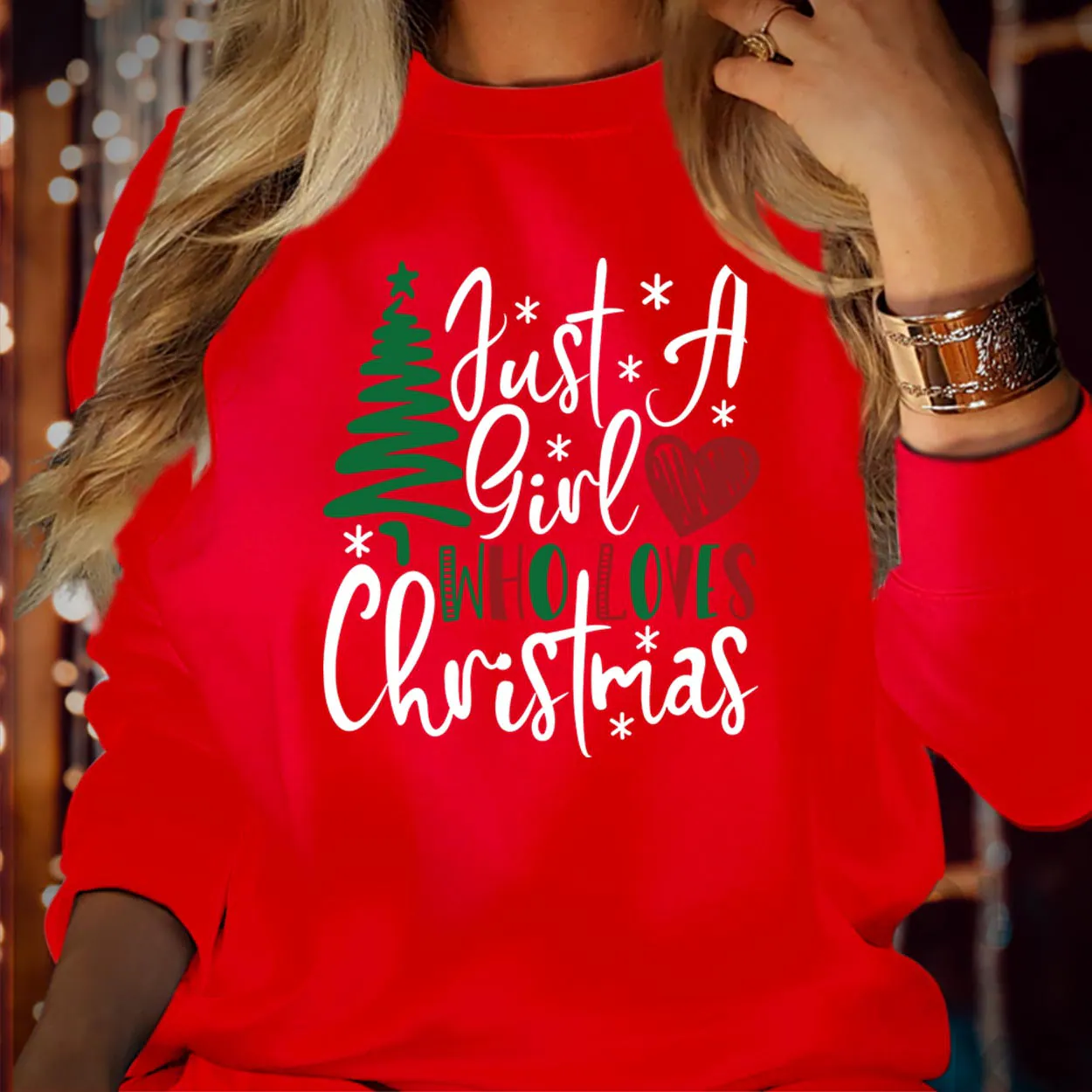 Just A Girl Who Loves Christmas Jumper Funny Xmas Heart Tree Family SWEATSHIRT S-5041 - image 5