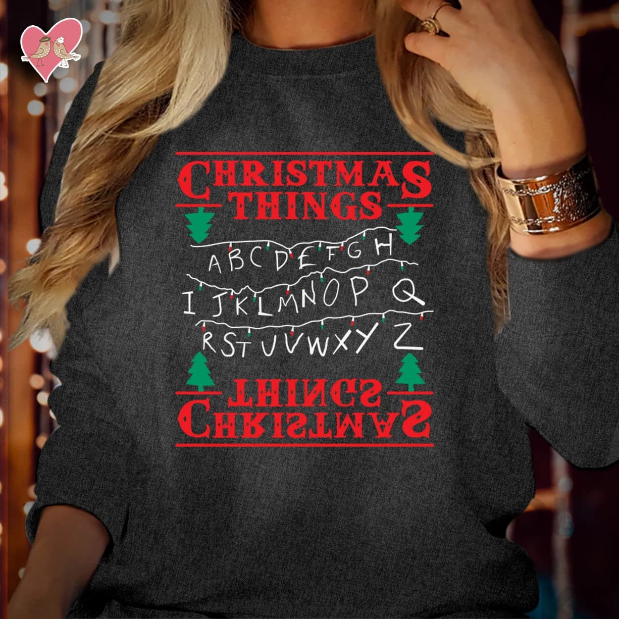 Christmas Things Lights Alphabet Upside Down Family Tops Xmas Jumper SWEATSHIRT S-5029 - image 4
