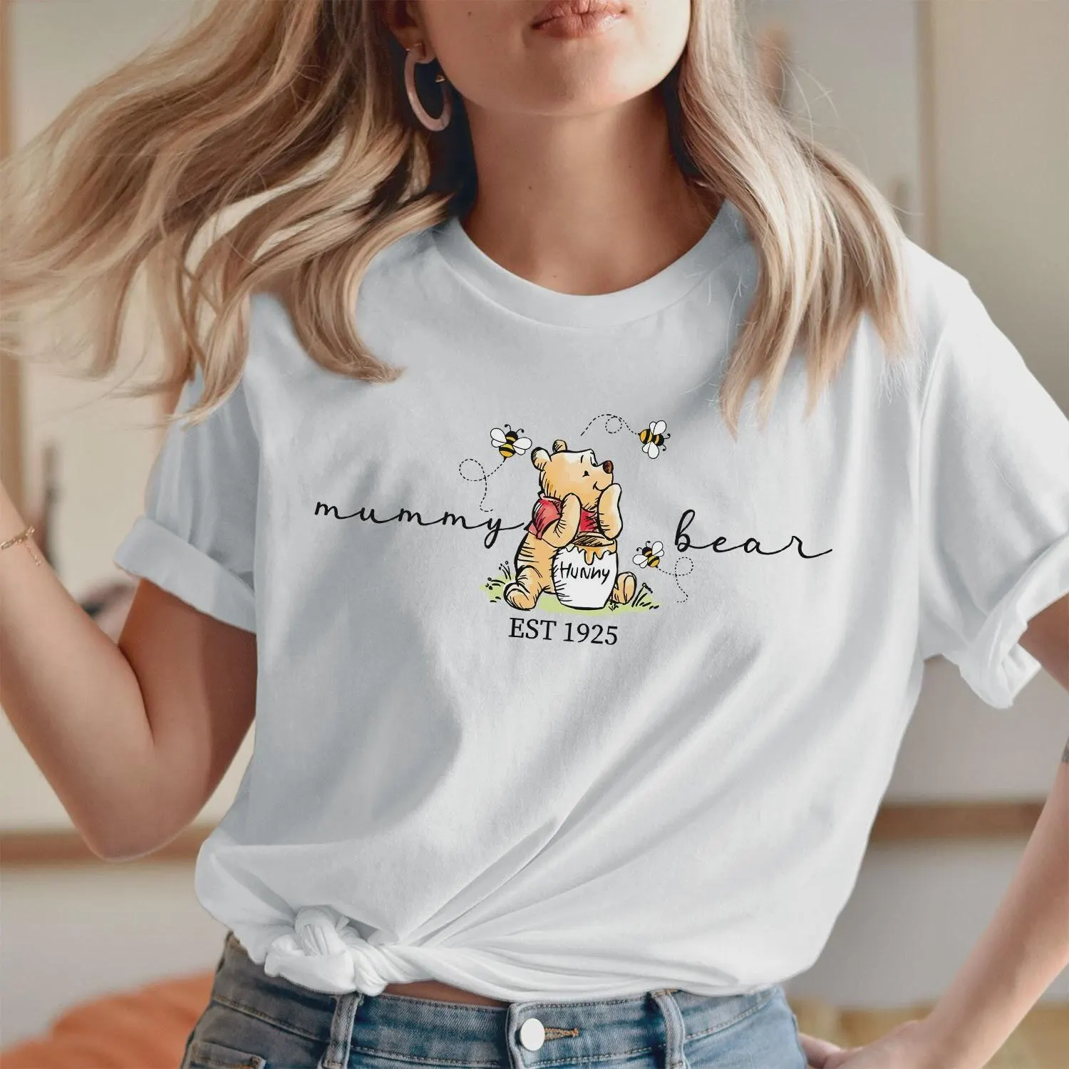 Personalised Mummy Bear Winnie T-Shirt, Custom Est Year Mother's Day Gift, Mama Tee T-754