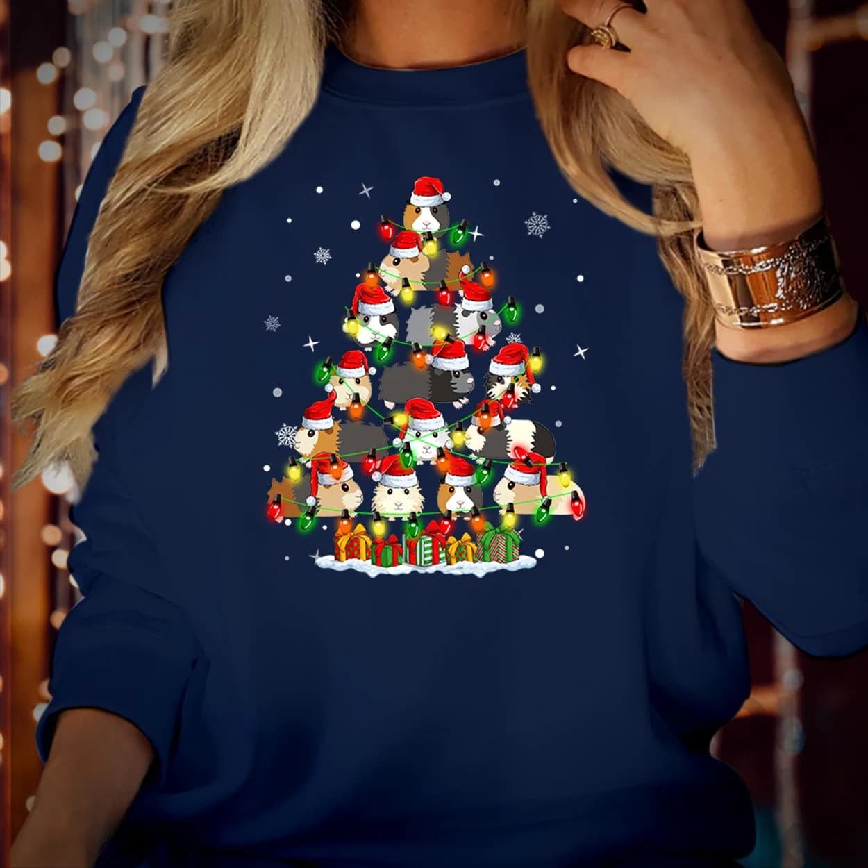 Guinea Pig Christmas Tree Sweatshirt Santa Hat Lights Pet Holiday Jumper SWEATSHIRT S-5045 - image 5