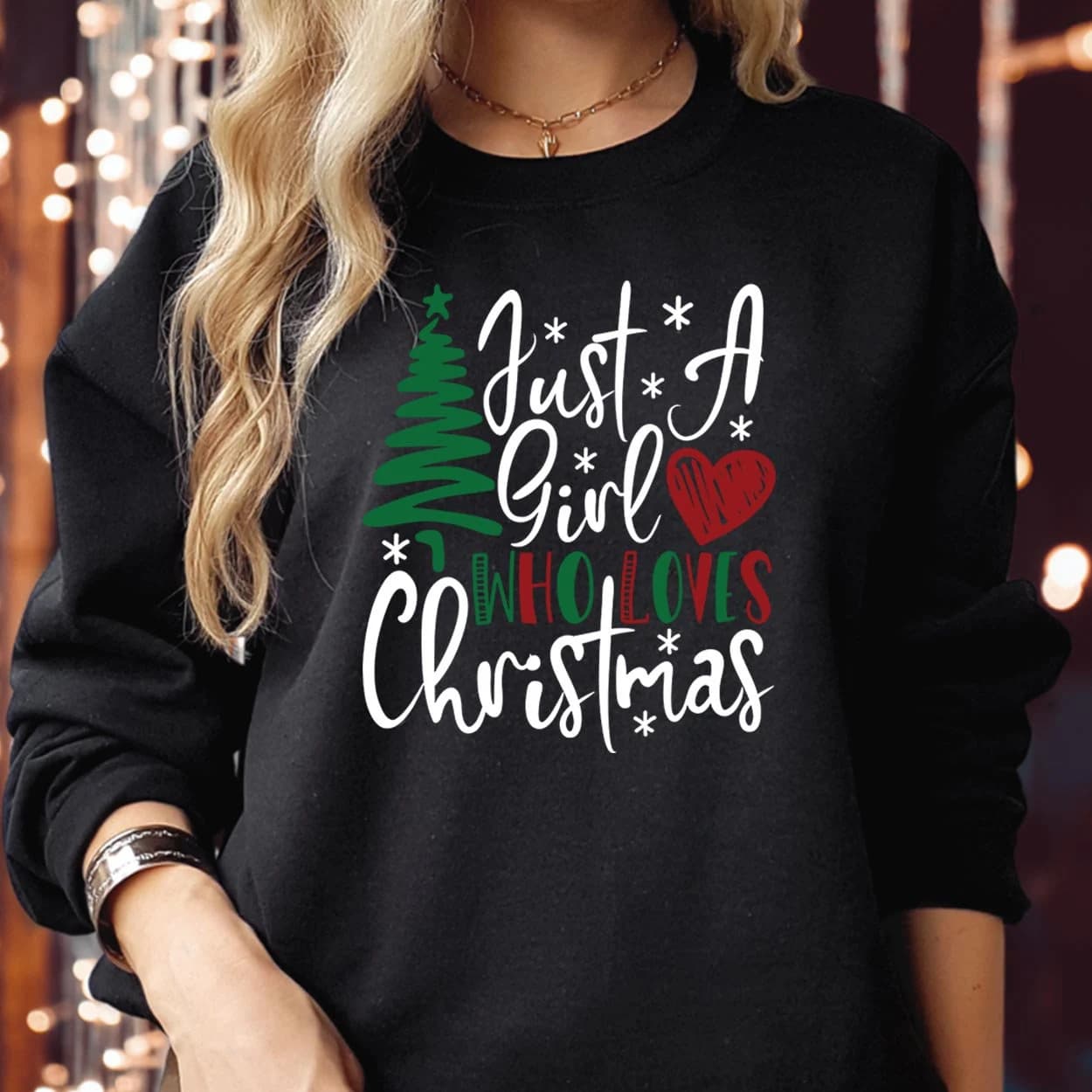 Just A Girl Who Loves Christmas Jumper Funny Xmas Heart Tree Family SWEATSHIRT S-5041
