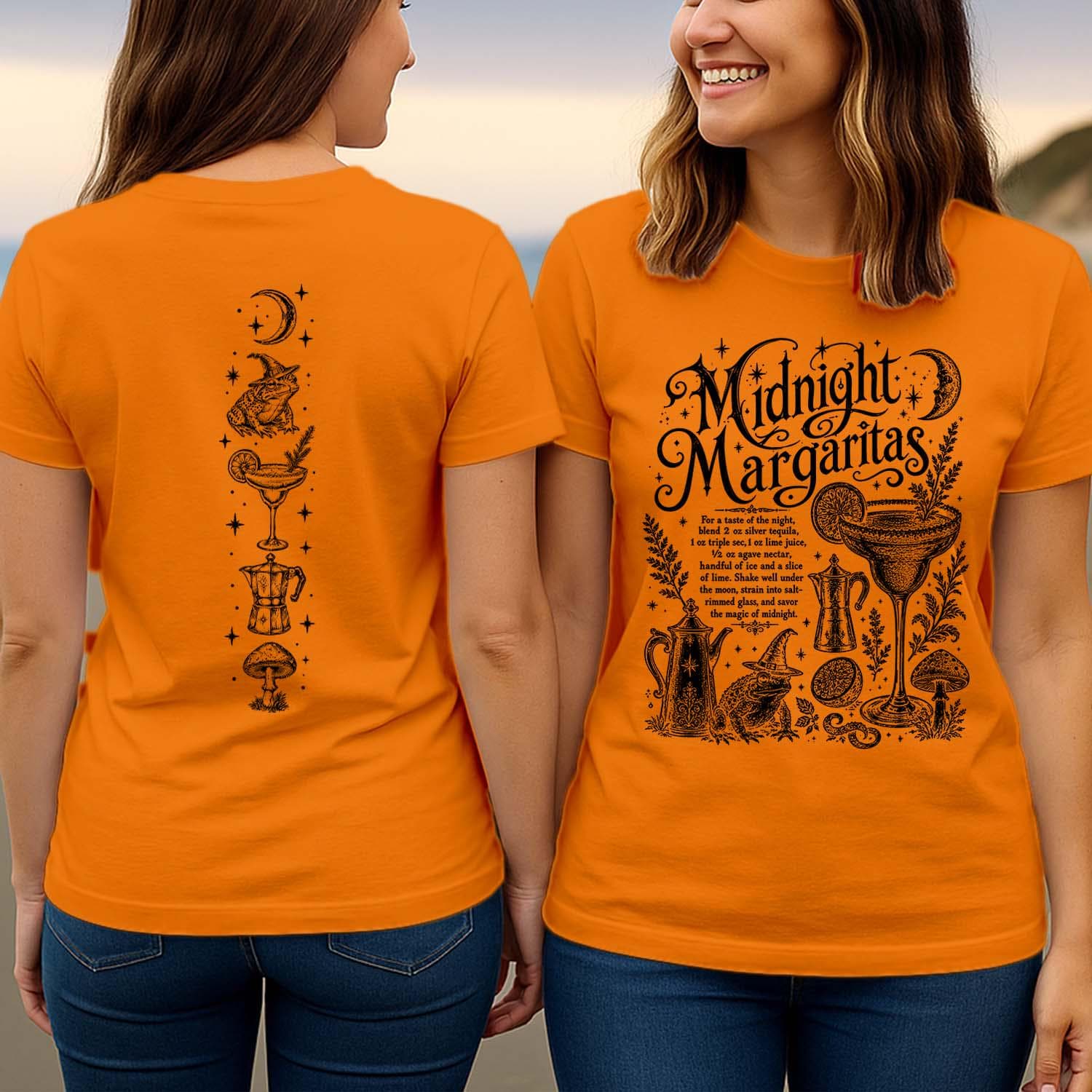 Midnight Margaritas Front Back Print Cocktail Recipe Frog Witch Hat Halloween T-Shirt T-1789-FB - image 4