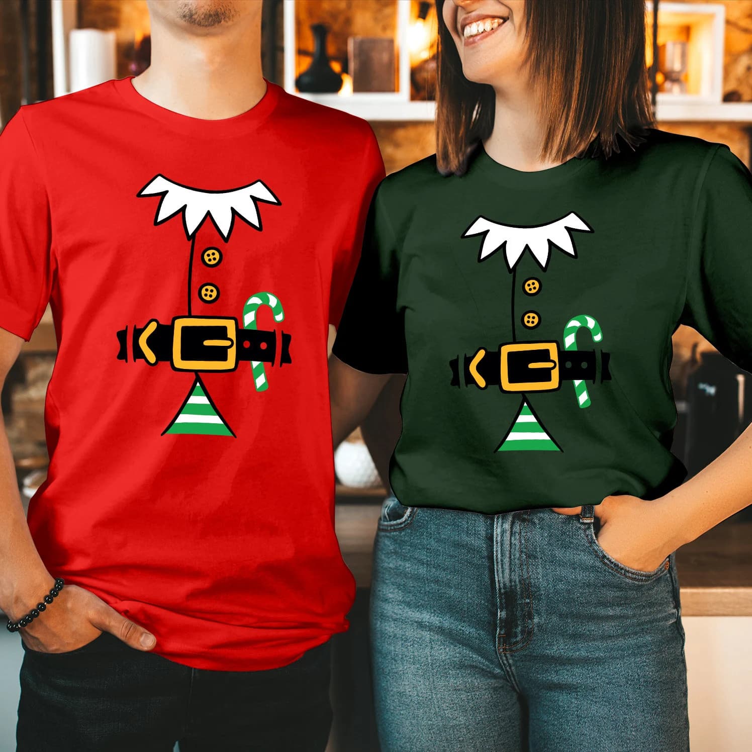 Elf Costume Christmas Shirt Funny Holiday Candy Cane Xmas Tee T-SHIRT T-5039