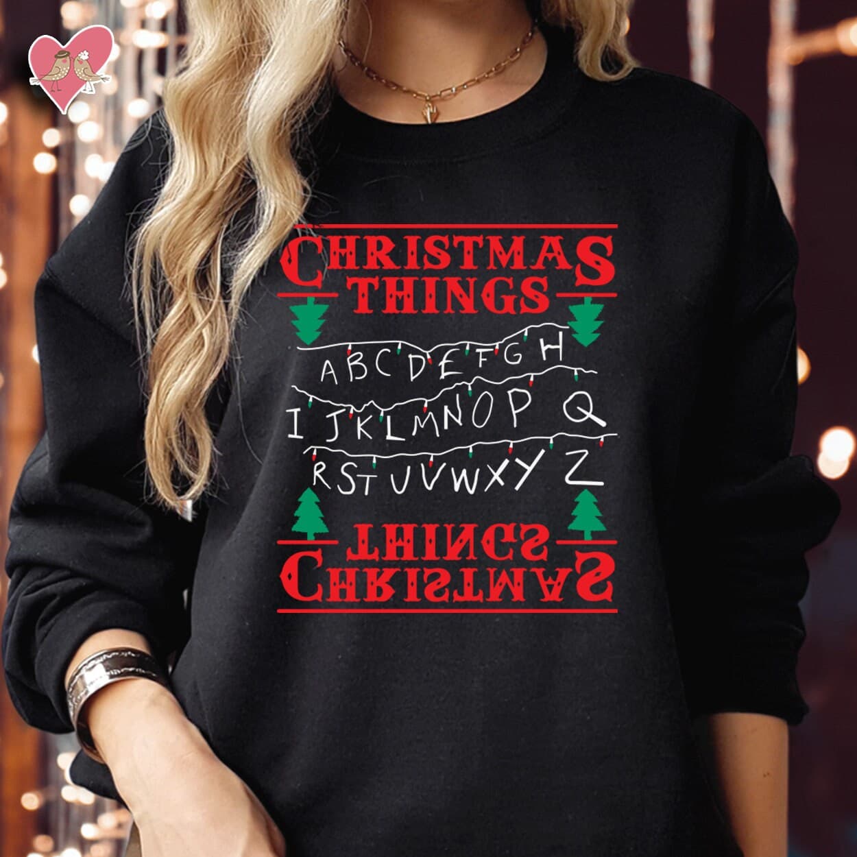Christmas Things Lights Alphabet Upside Down Family Tops Xmas Jumper SWEATSHIRT S-5029