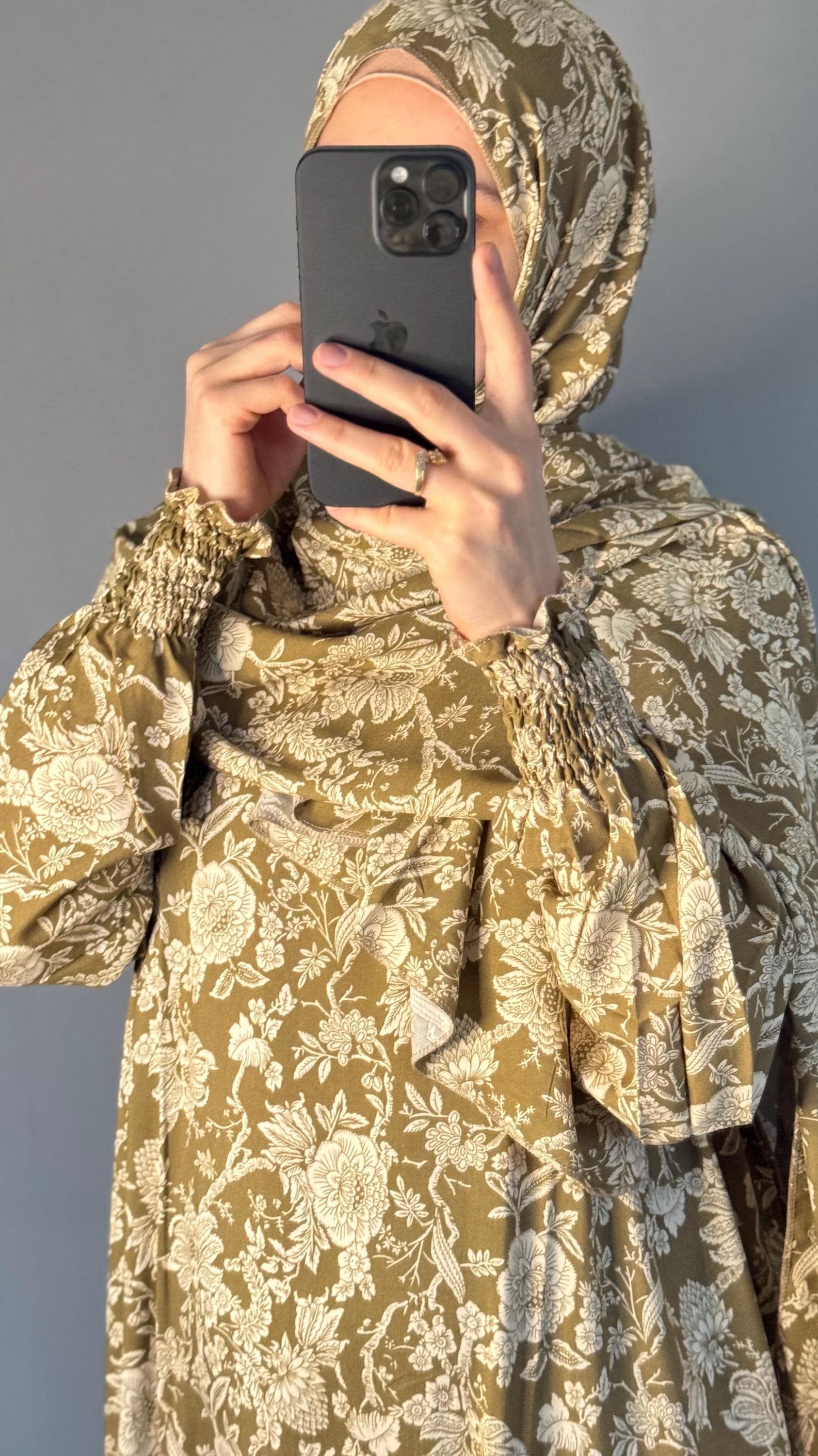 Floral Cotton Prayer Dress with Attached Hijab, Prayer Set, Prayer Abaya, Islamic gift, Ramadan Gift