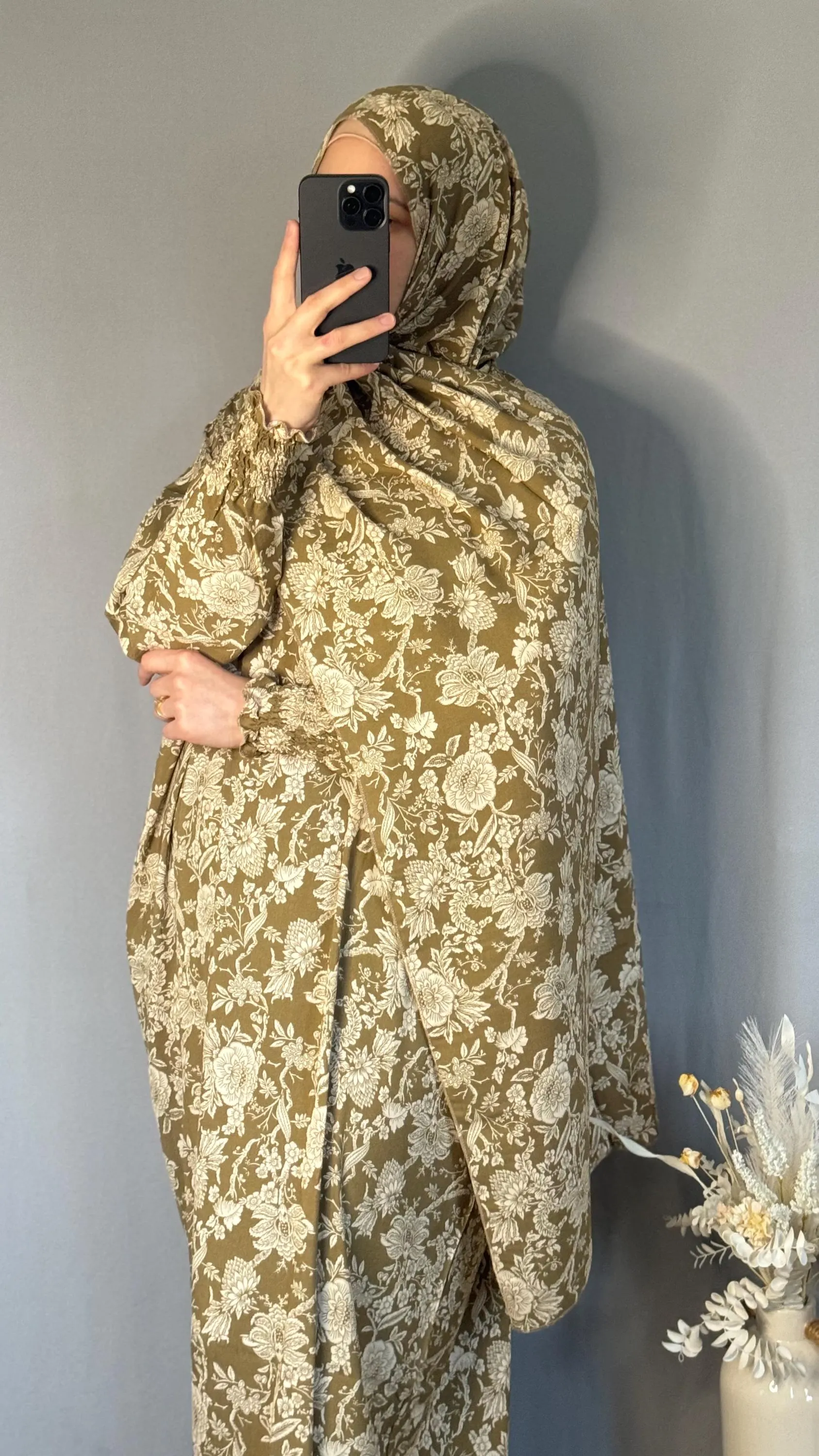 Floral Cotton Prayer Dress with Attached Hijab, Prayer Set, Prayer Abaya, Islamic gift, Ramadan Gift - image 4