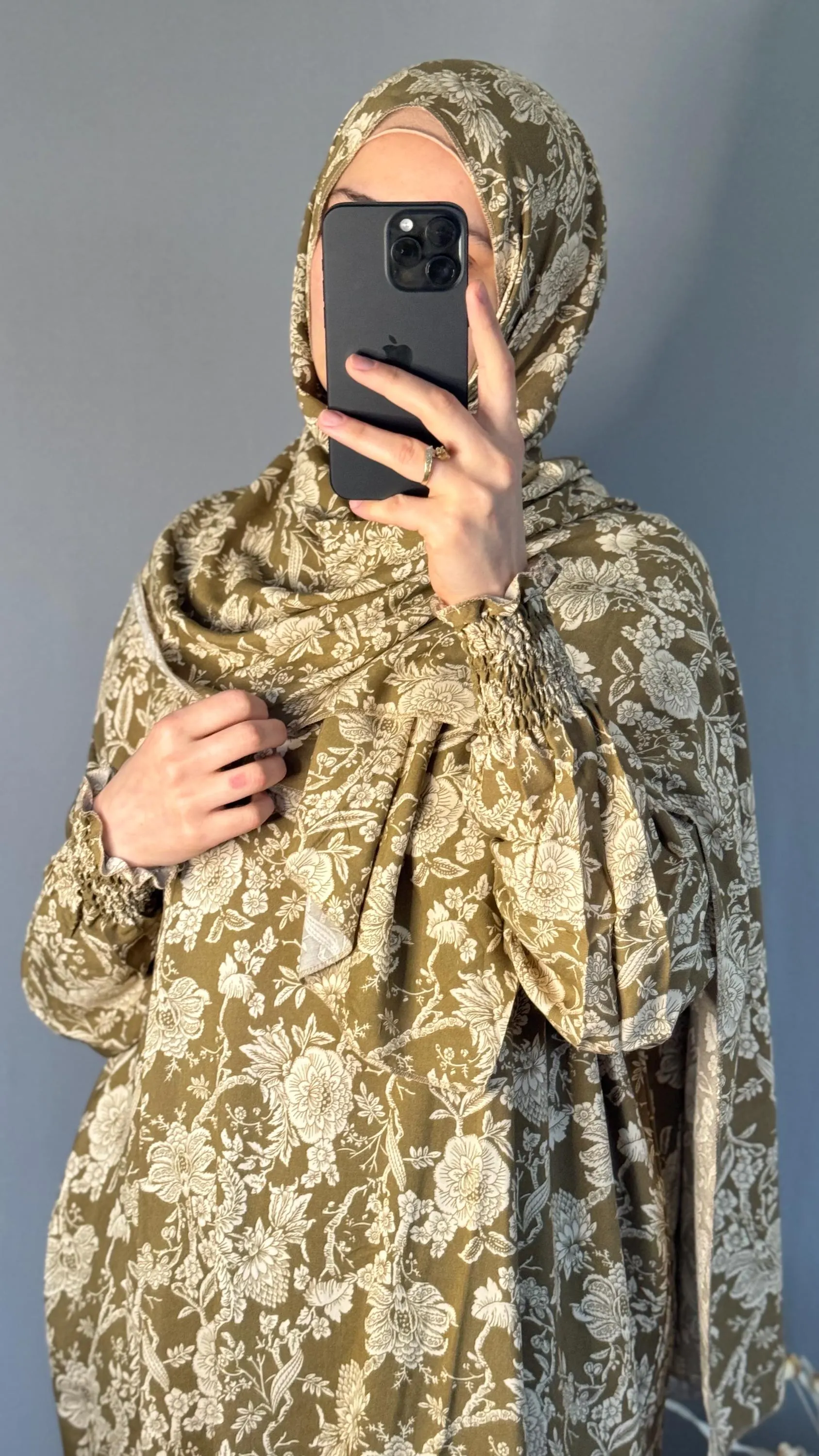 Floral Cotton Prayer Dress with Attached Hijab, Prayer Set, Prayer Abaya, Islamic gift, Ramadan Gift - image 3