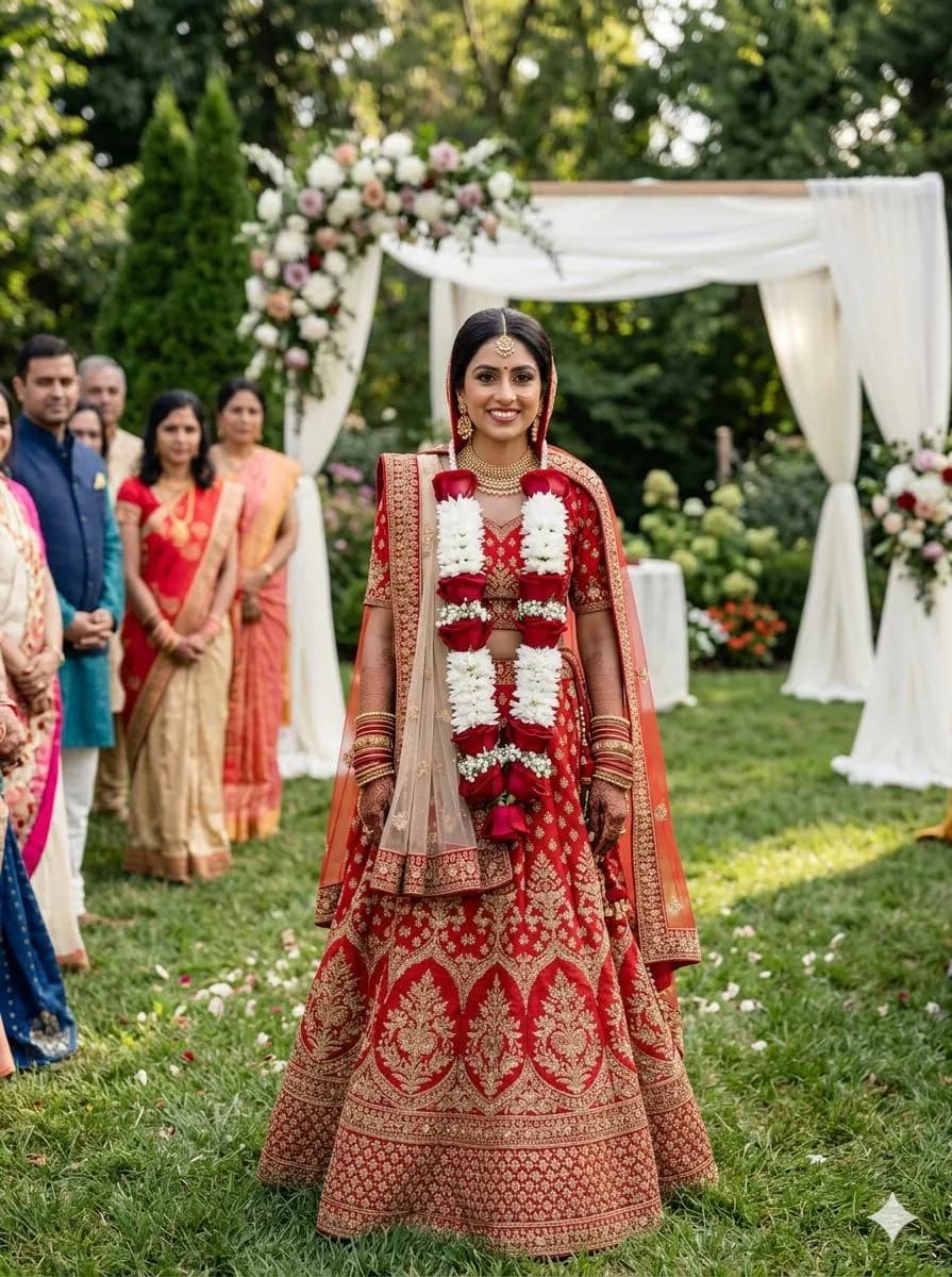 Hot pink and white fresh rose baby's breath Indian wedding varmala jaimala Chicago Plainfield IL