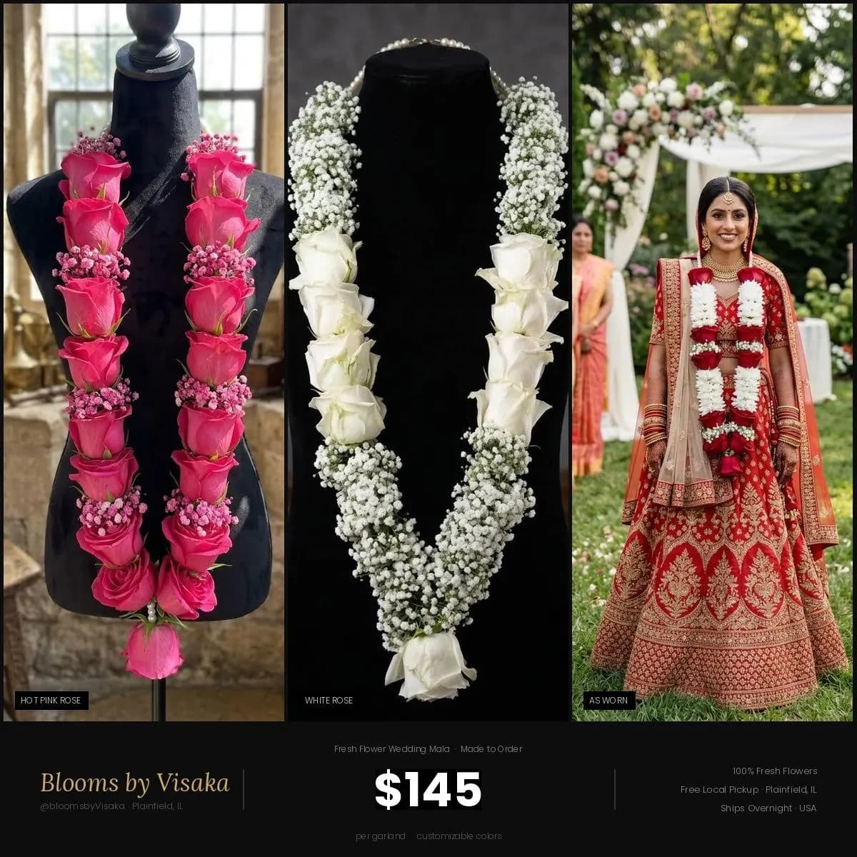 Fresh white rose baby's breath Indian wedding mala varmala on mannequin Plainfield IL