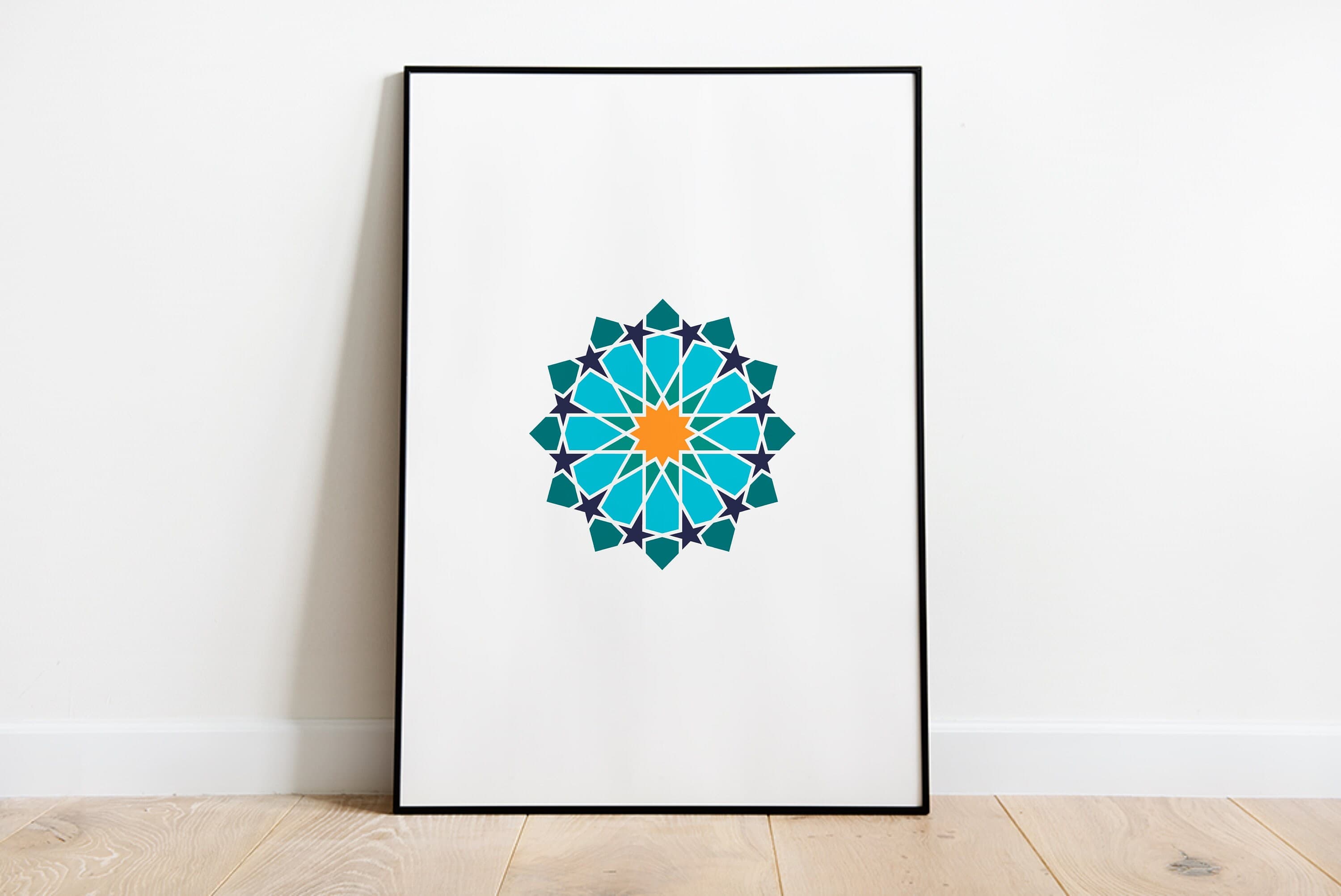 Islamic Geometric Wall Art | Moroccan Moorish Riad Decor | Colourful Blue Teal Poster Print - image 5