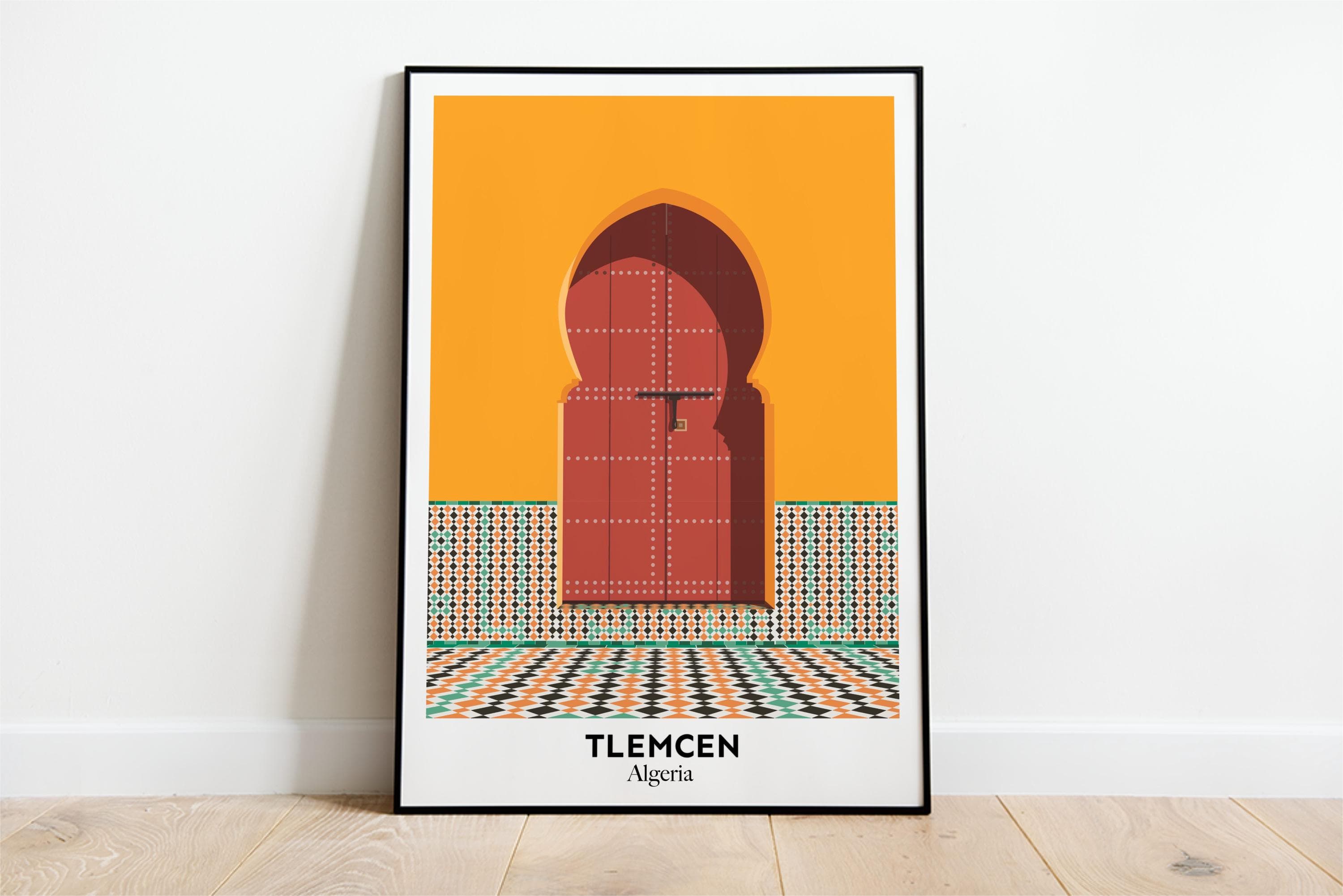 Tlemcen Algeria Travel Poster | Moorish Door Illustration | Arabic English French Wall Art - image 3