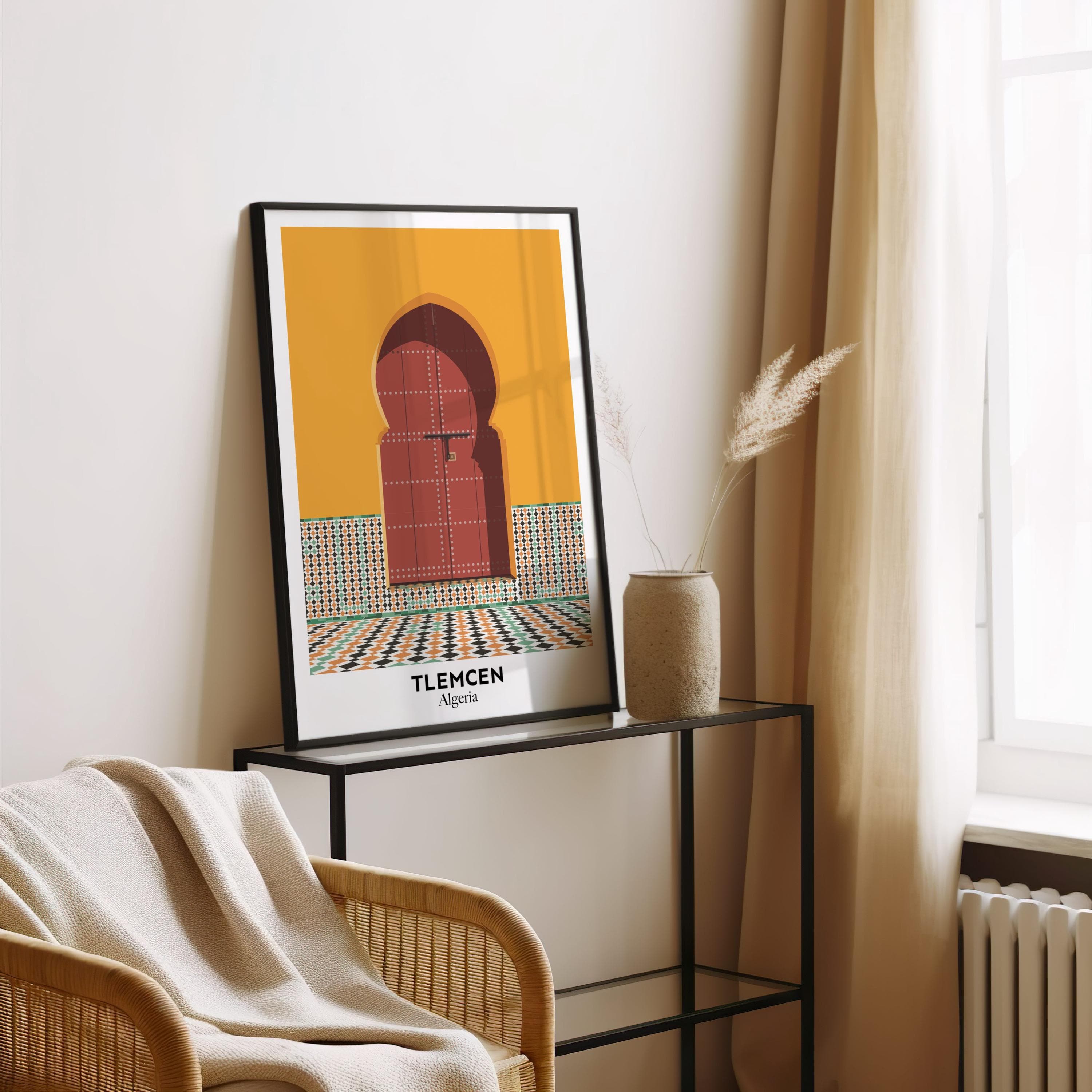 Tlemcen Algeria Travel Poster | Moorish Door Illustration | Arabic English French Wall Art - image 4