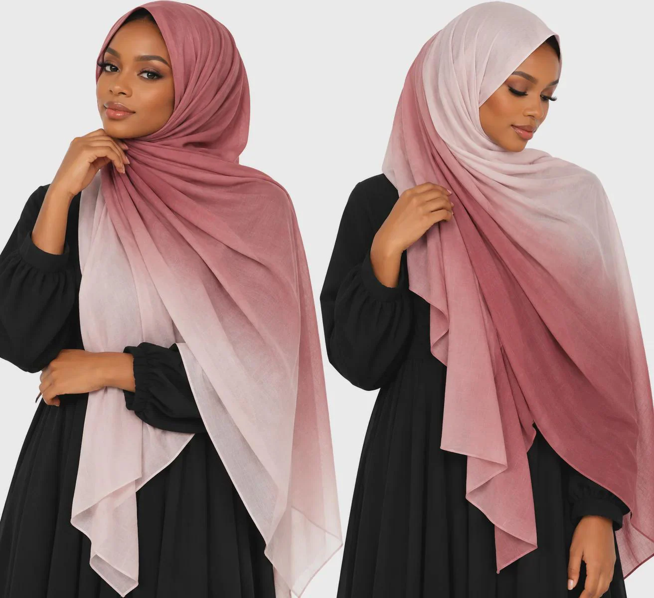 Ombre Modal Hijab in Mauve Pink & Light Blush | Gradient Everyday Headscarf - image 3