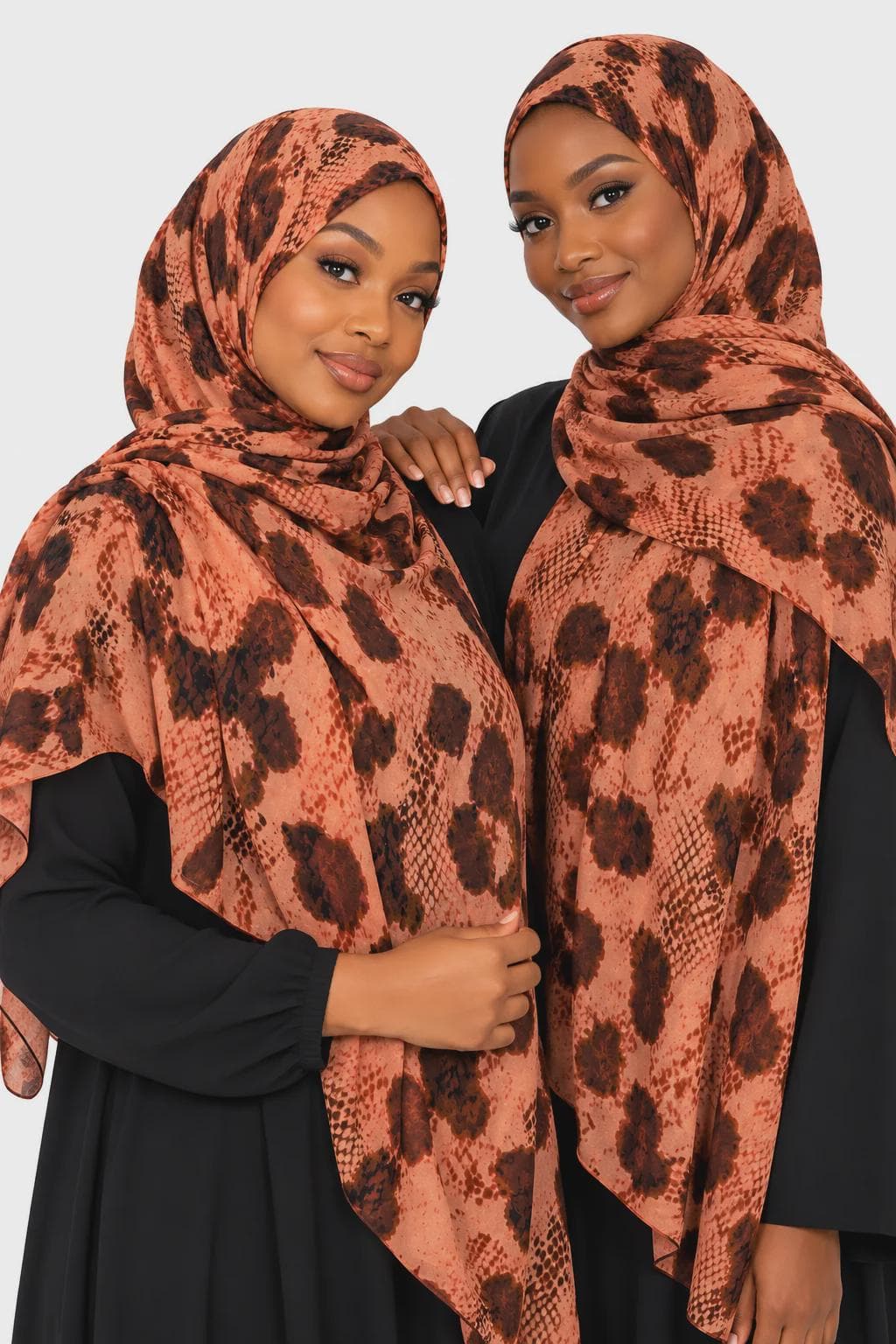 Printed Modal Hijab in Terracotta Snake & Animal Print | Warm Toned Designer Headscarf
