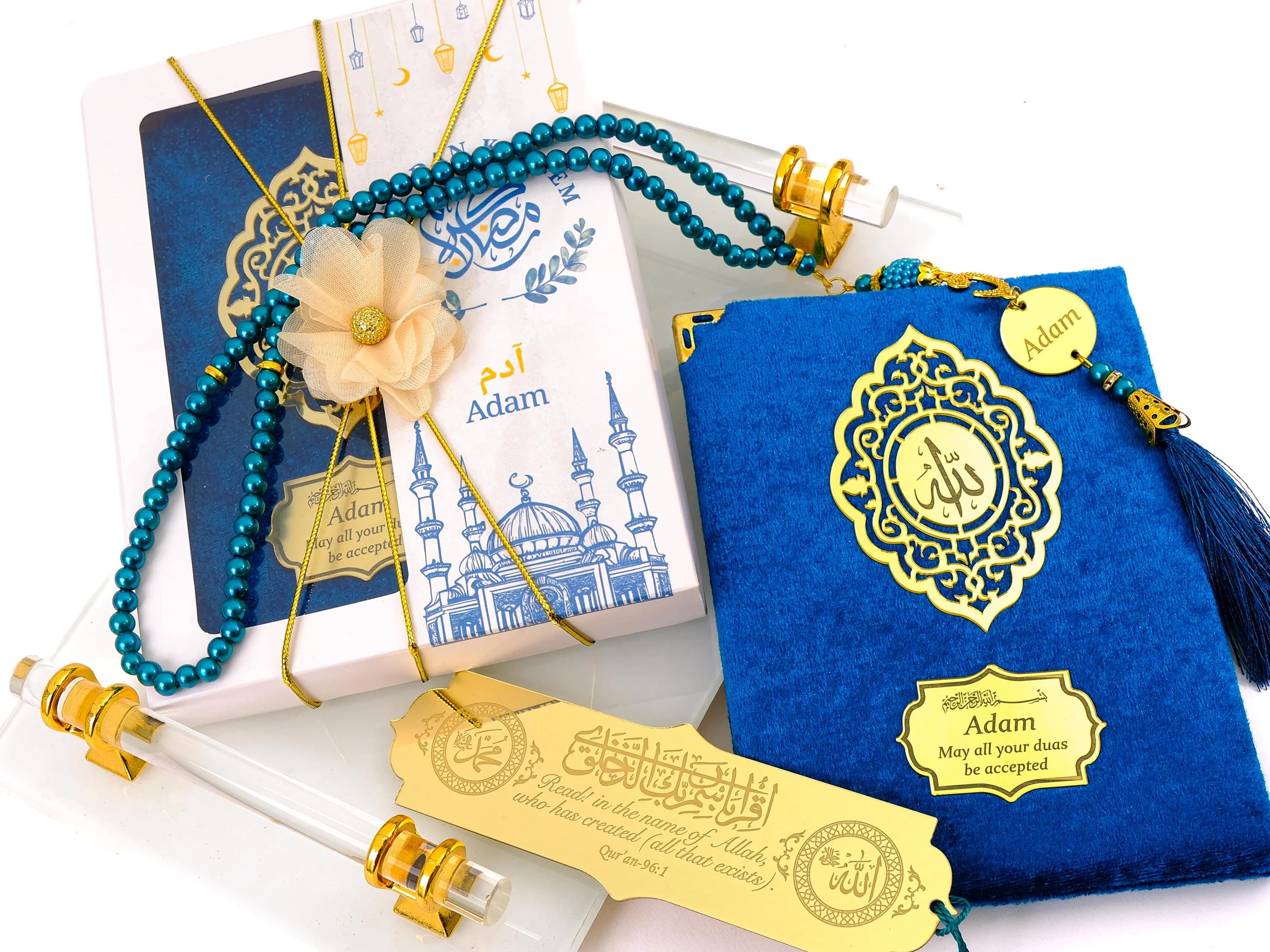 Personalized Velvet Dua Book Bookmark Tasbeeh Gift Set | Ramadan Eid Hajj Umrah Wedding Birthday Islamic Muslim Party Favors Gift for Guests - image 3