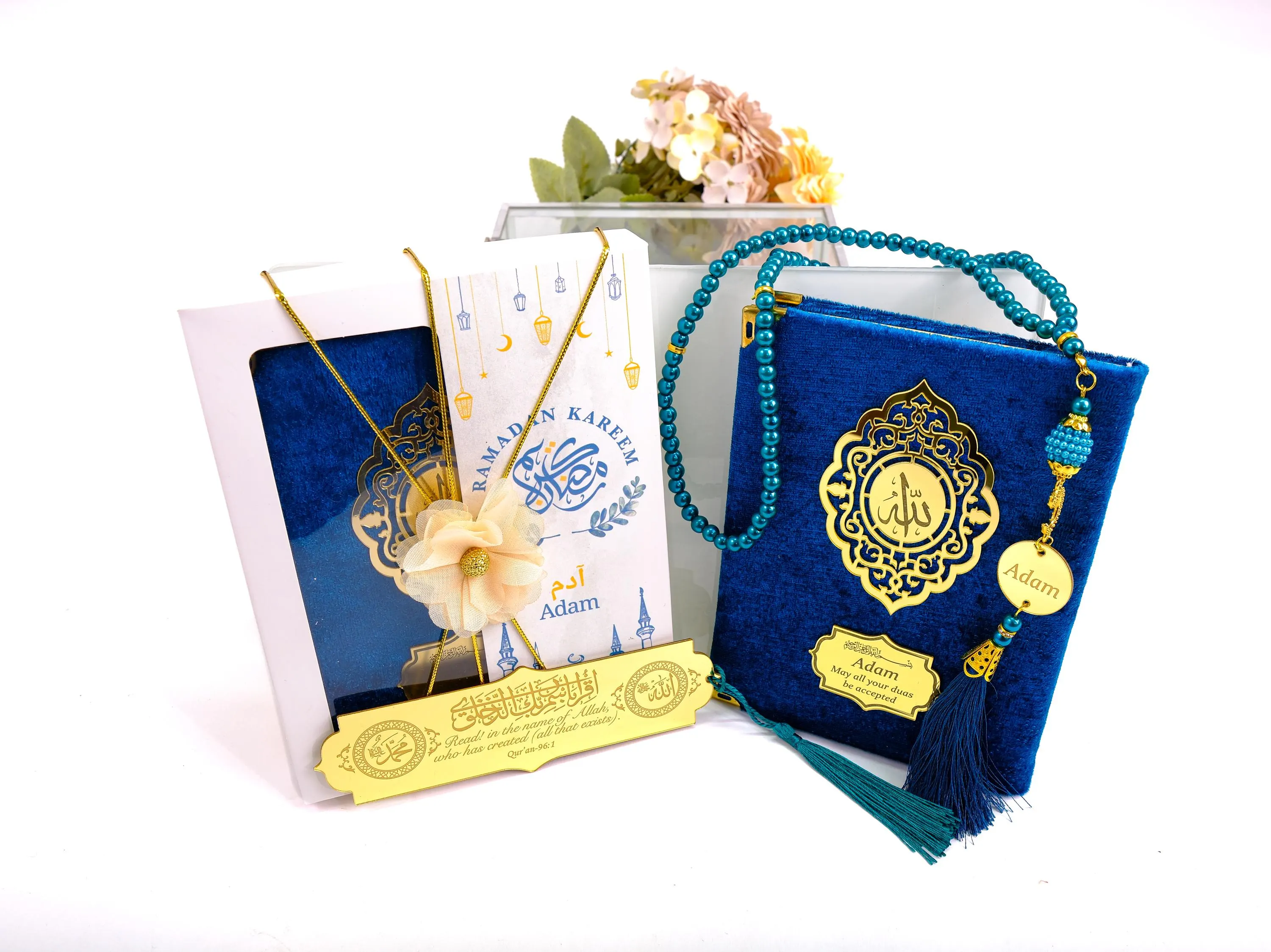 Personalized Velvet Dua Book Bookmark Tasbeeh Gift Set | Ramadan Eid Hajj Umrah Wedding Birthday Islamic Muslim Party Favors Gift for Guests - image 4