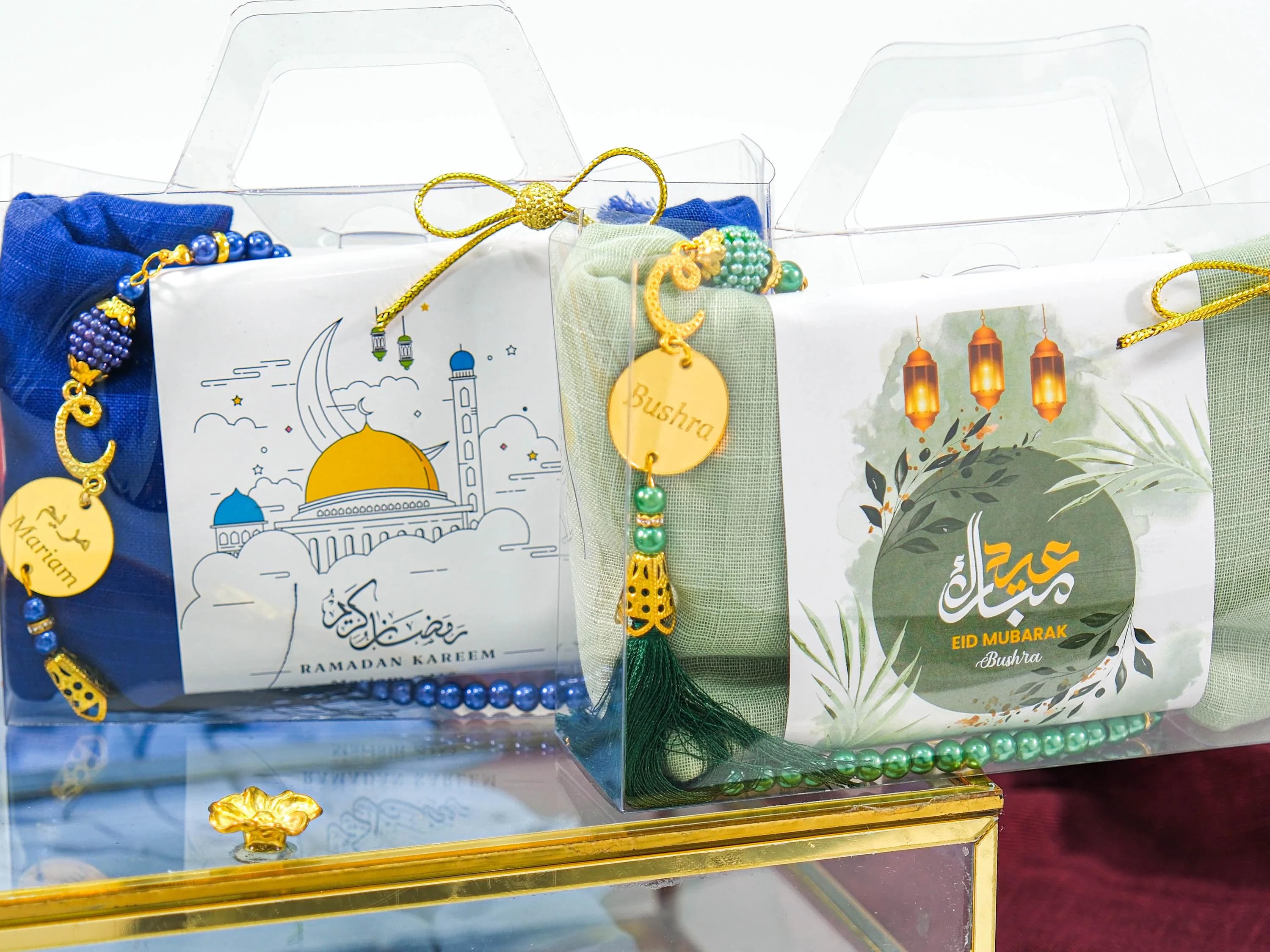Personalized Custom Head Scarf Pearl Prayer Beads Favors for Guest in Bulk Ramadan Eid Hajj Umrah Wedding Baby Shower Party Favors Gifts