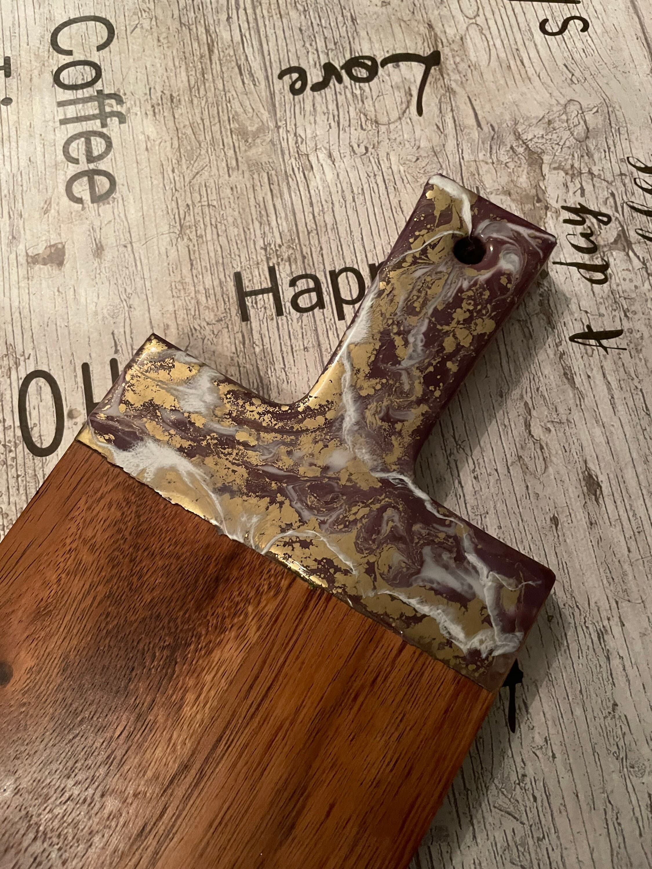 Resin Charcuterie Board: Purple, White & Gold Acacia Paddle - image 2