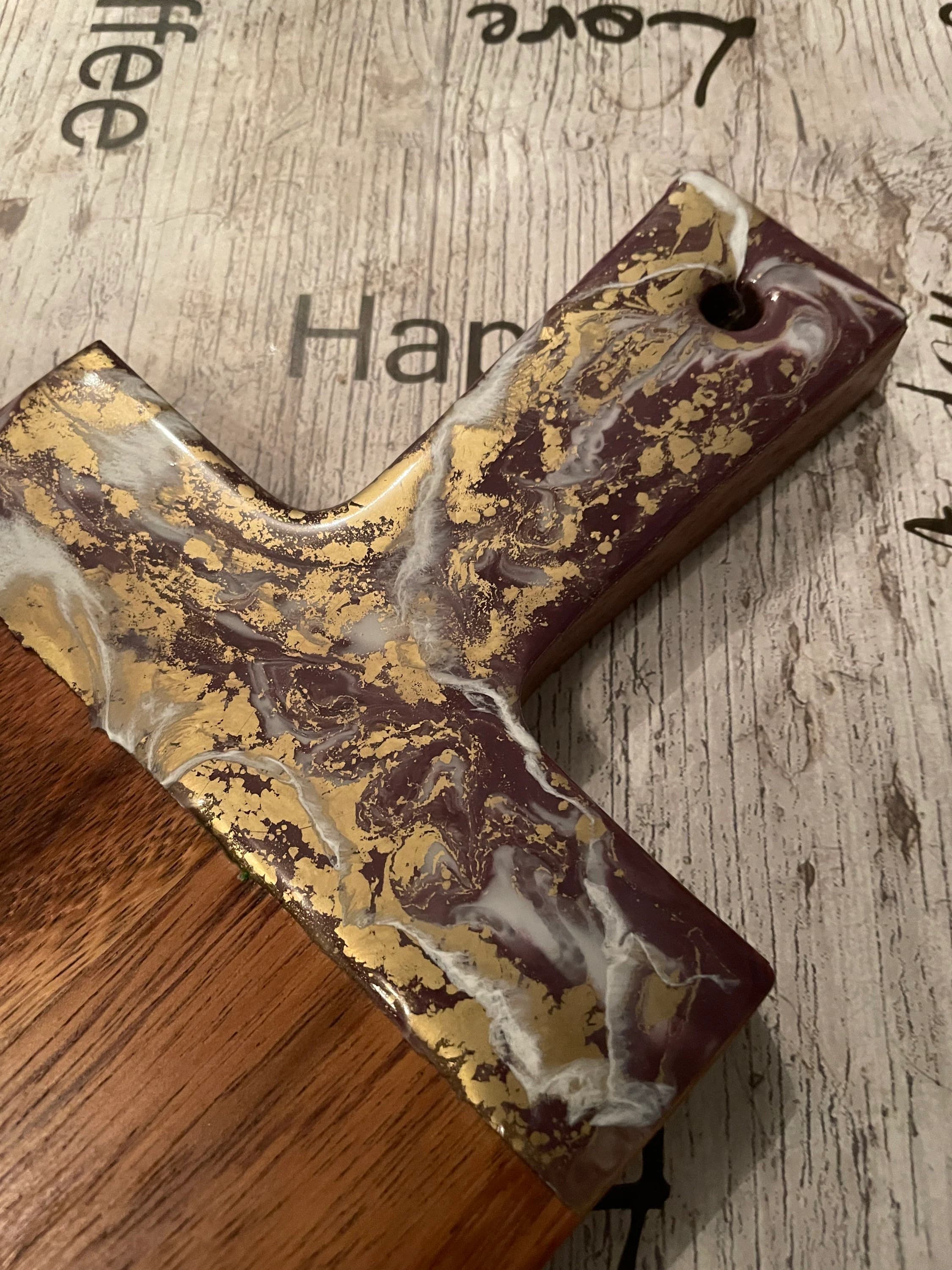 Resin Charcuterie Board: Purple, White & Gold Acacia Paddle