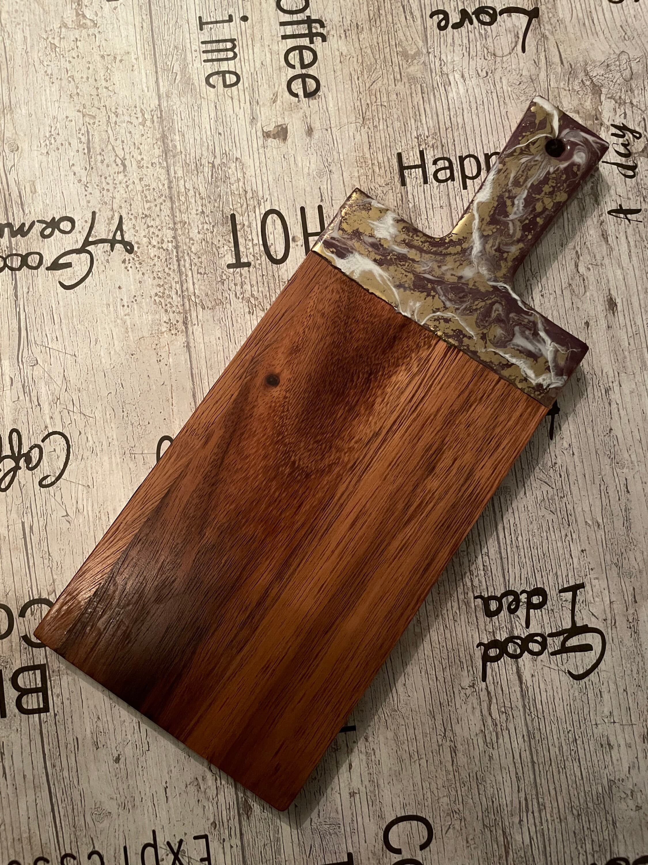 Resin Charcuterie Board: Purple, White & Gold Acacia Paddle - image 4