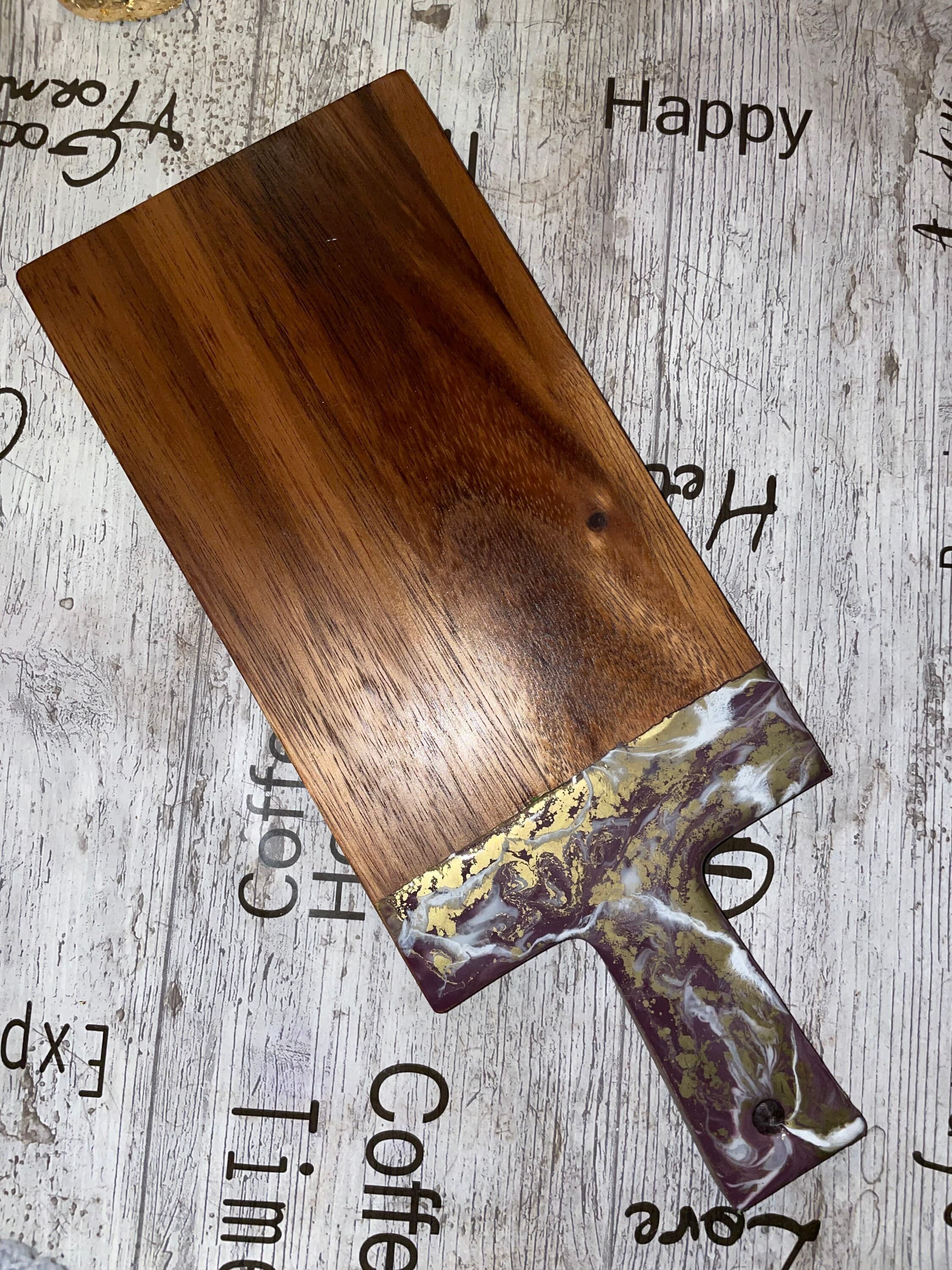 Resin Charcuterie Board: Purple, White & Gold Acacia Paddle - image 3