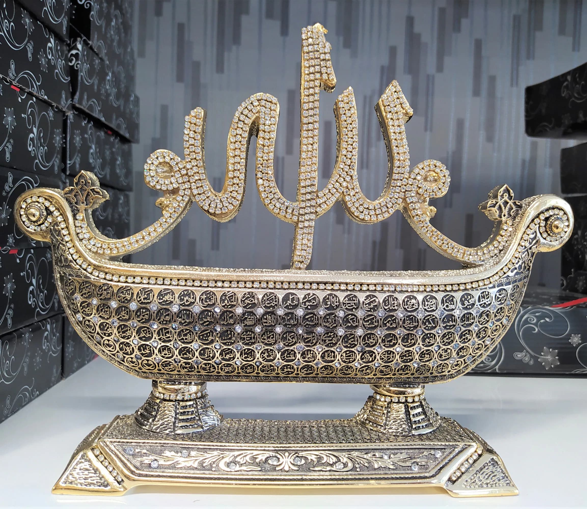 99 Names of Allah Ship Figurine, Asma Ul Husna, Gold Silver Islamic Table Decor - image 2