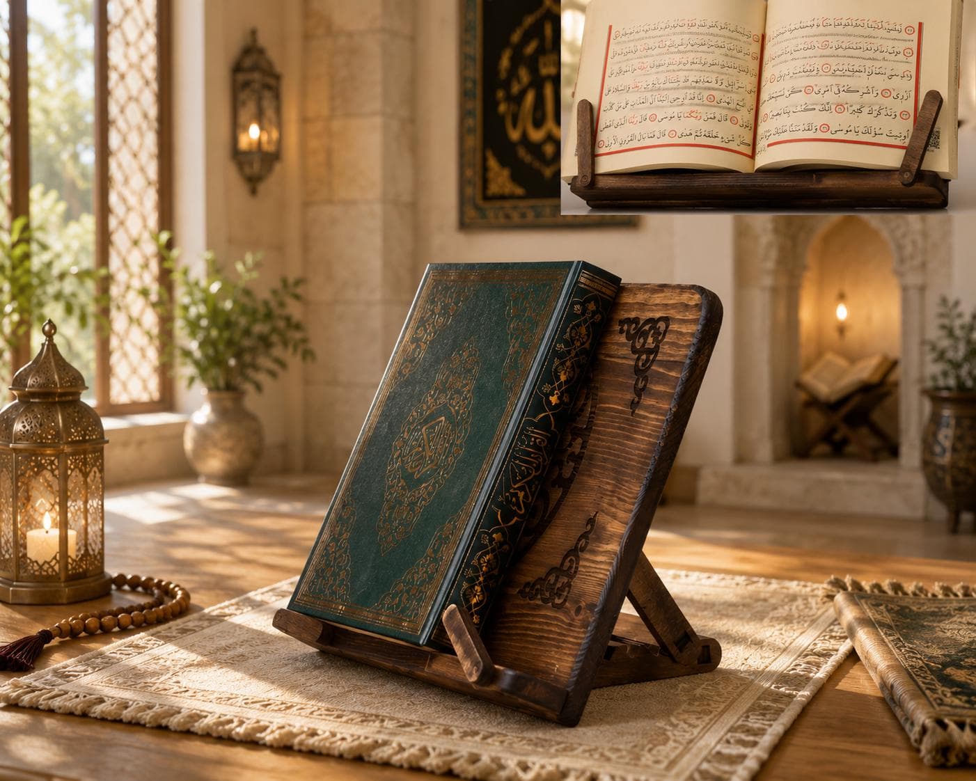 Handmade Wooden Quran Stand Rehal | Foldable Islamic Book Holder, Laser-Cut Decor - image 3