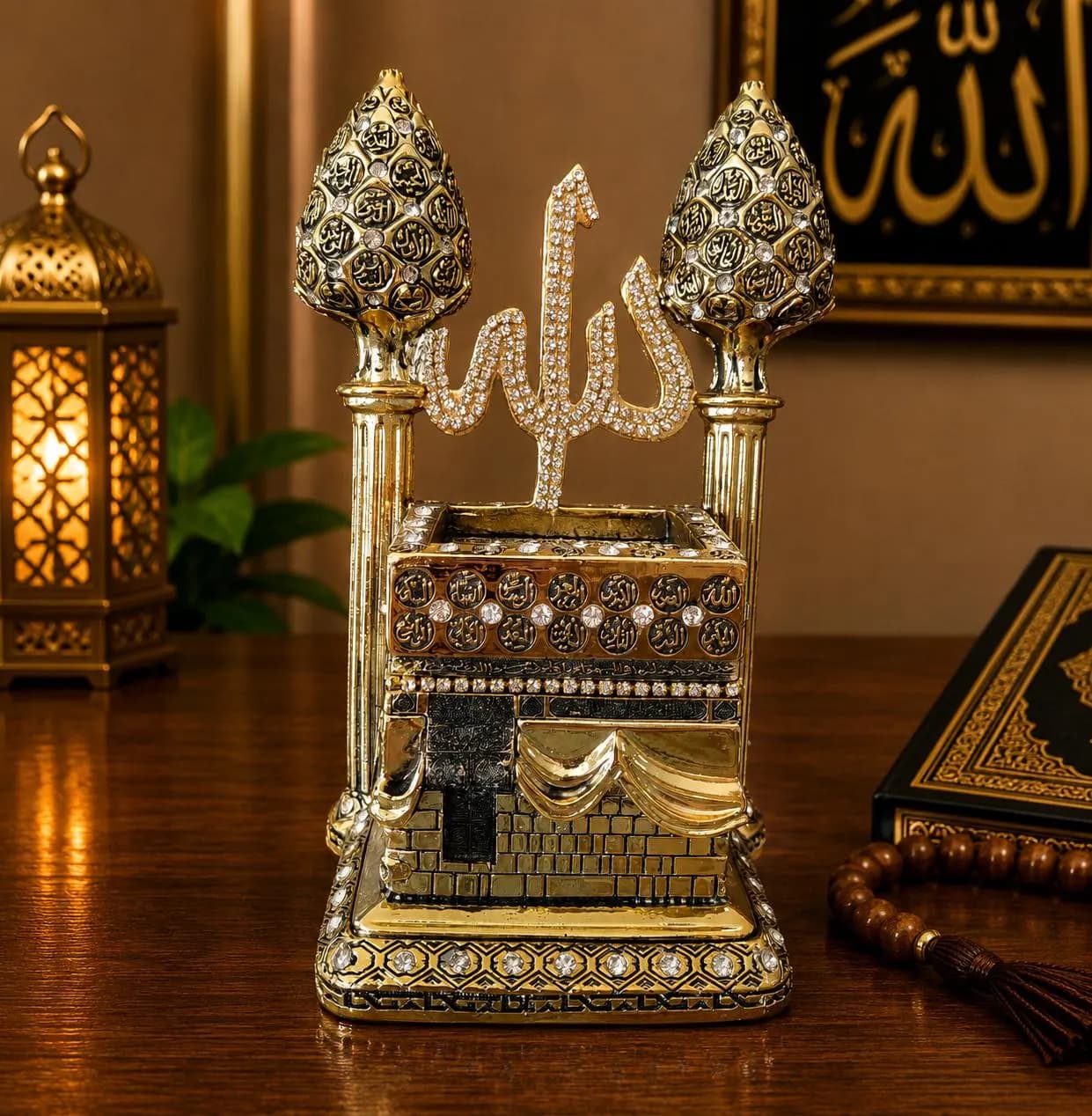 Kaaba Figurine with Asma Ul Husna, Islamic Home Decor, Muslim Desk Ornament