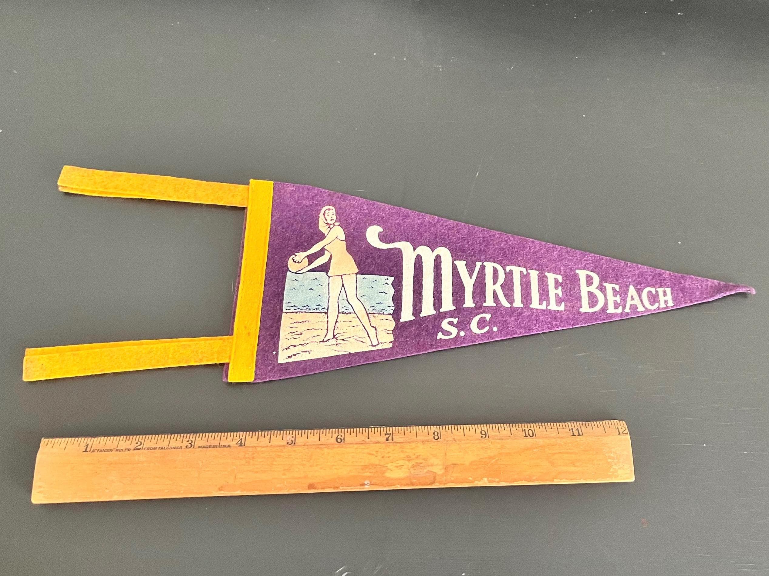 1950’s Myrtle Beach Memorabilia Group 2 Medium Size Felt Pennants 4 Unused Linen Postcards Bathing Suits Beach Balls America’s Finest Strand - image 5