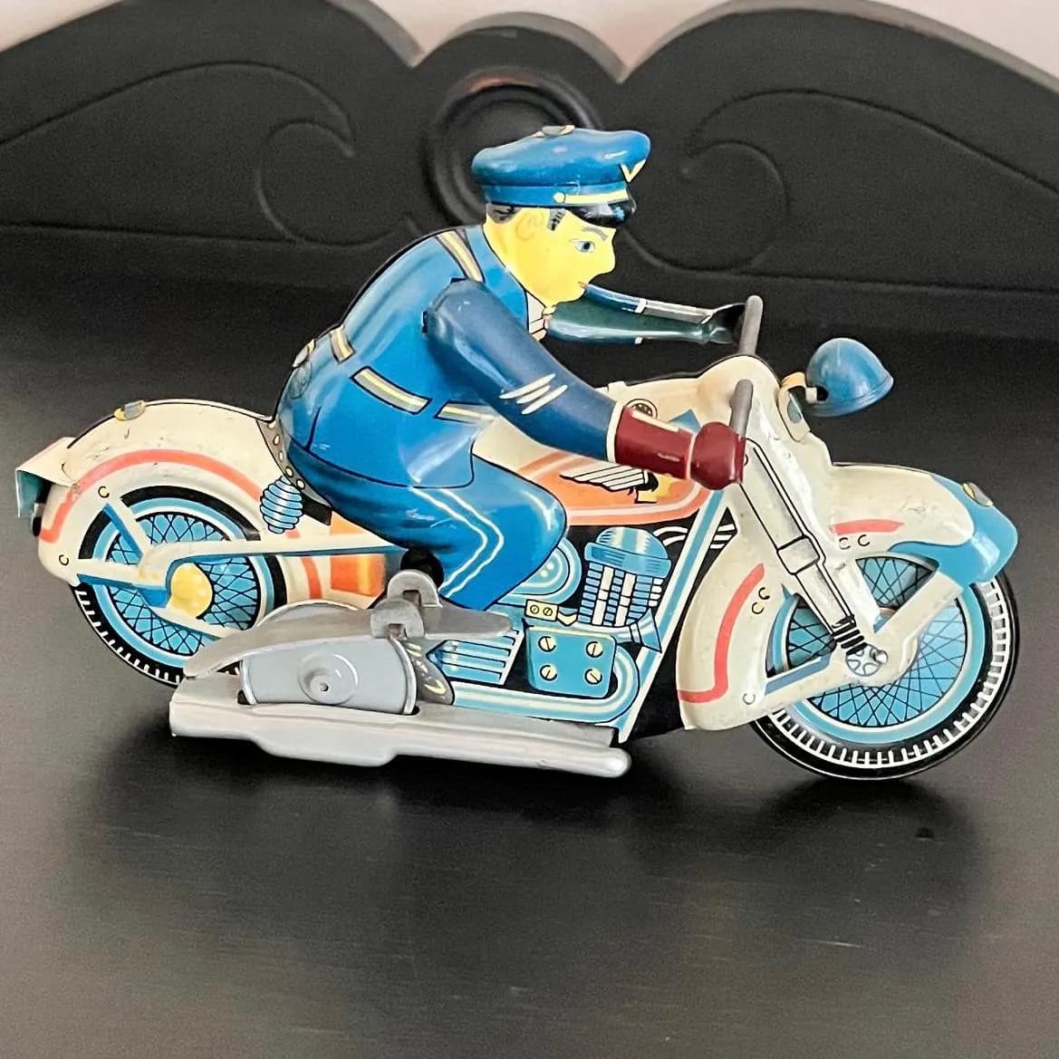 1930s Line Mar Japan Tricky Police Motorcycle Tin Litho Wind Up Toy WORKING - image 3