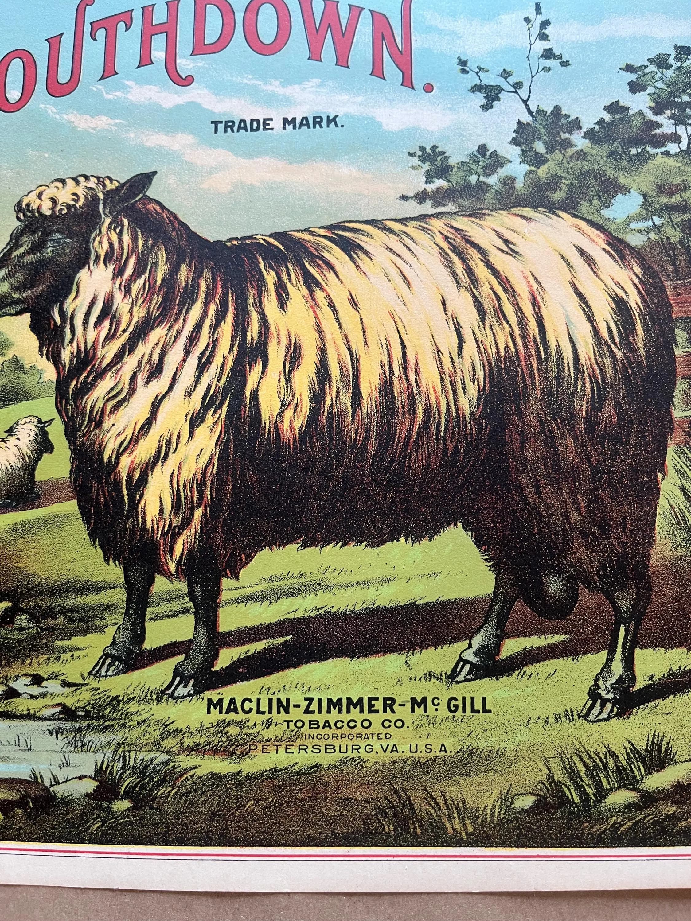 A Hoen Southdown Tobacco Crate Label Maclin Zimmer McGill Sheep Lithograph Unused - image 4