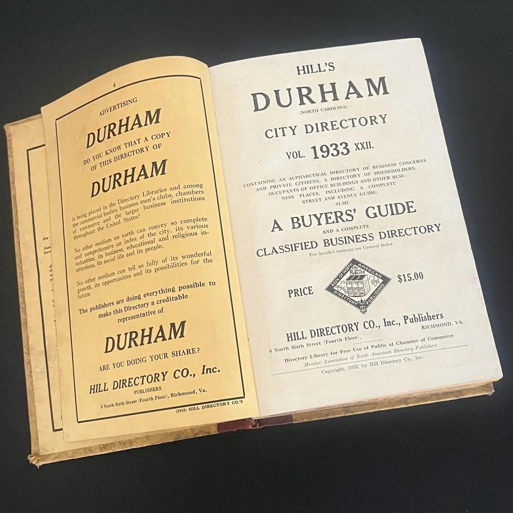 1933 Durham NC City Directory: Black Wall Street History