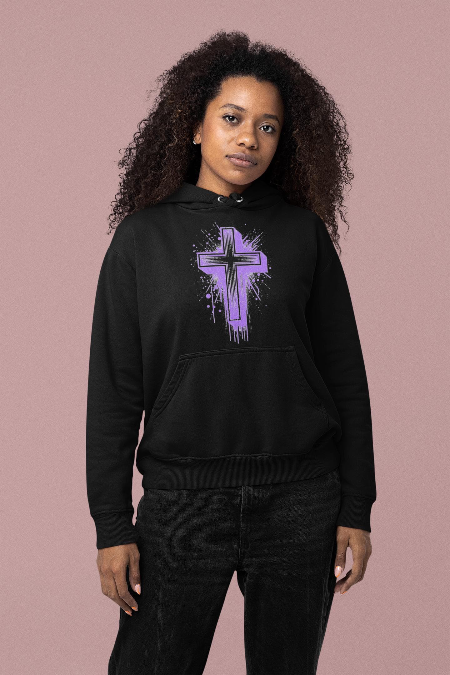 Purple Cross Graphic Hoodie, Faith-Based  Christian Sweatshirt | Bold Cross Design | Unisex Comfort Fit - image 4
