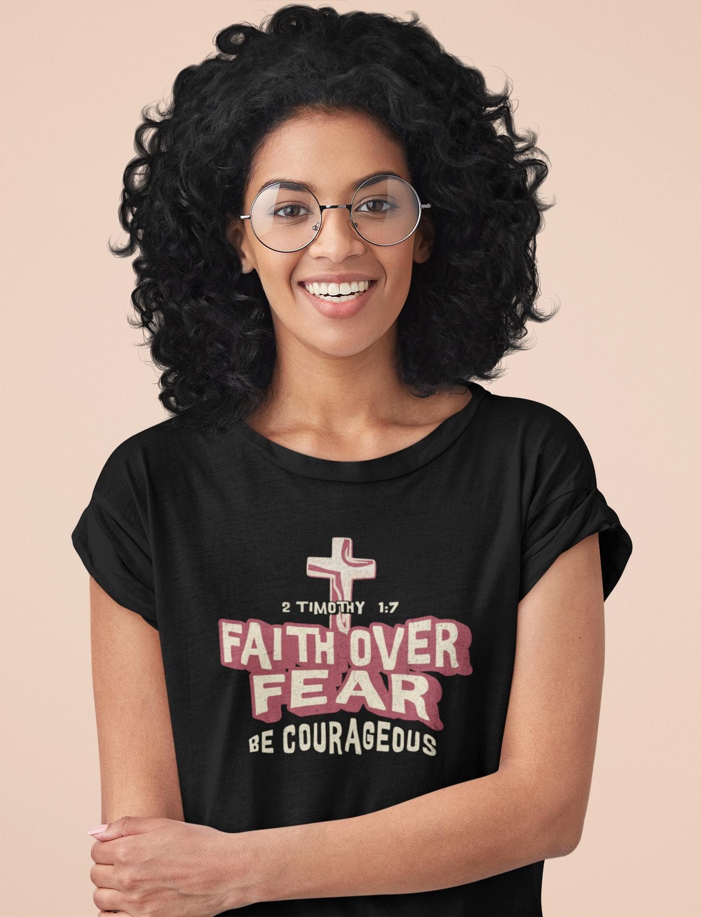 Faith Over Fear Be Courageous Christian T-Shirt | 2 Timothy 1:7 Inspirational Faith Tee - image 3