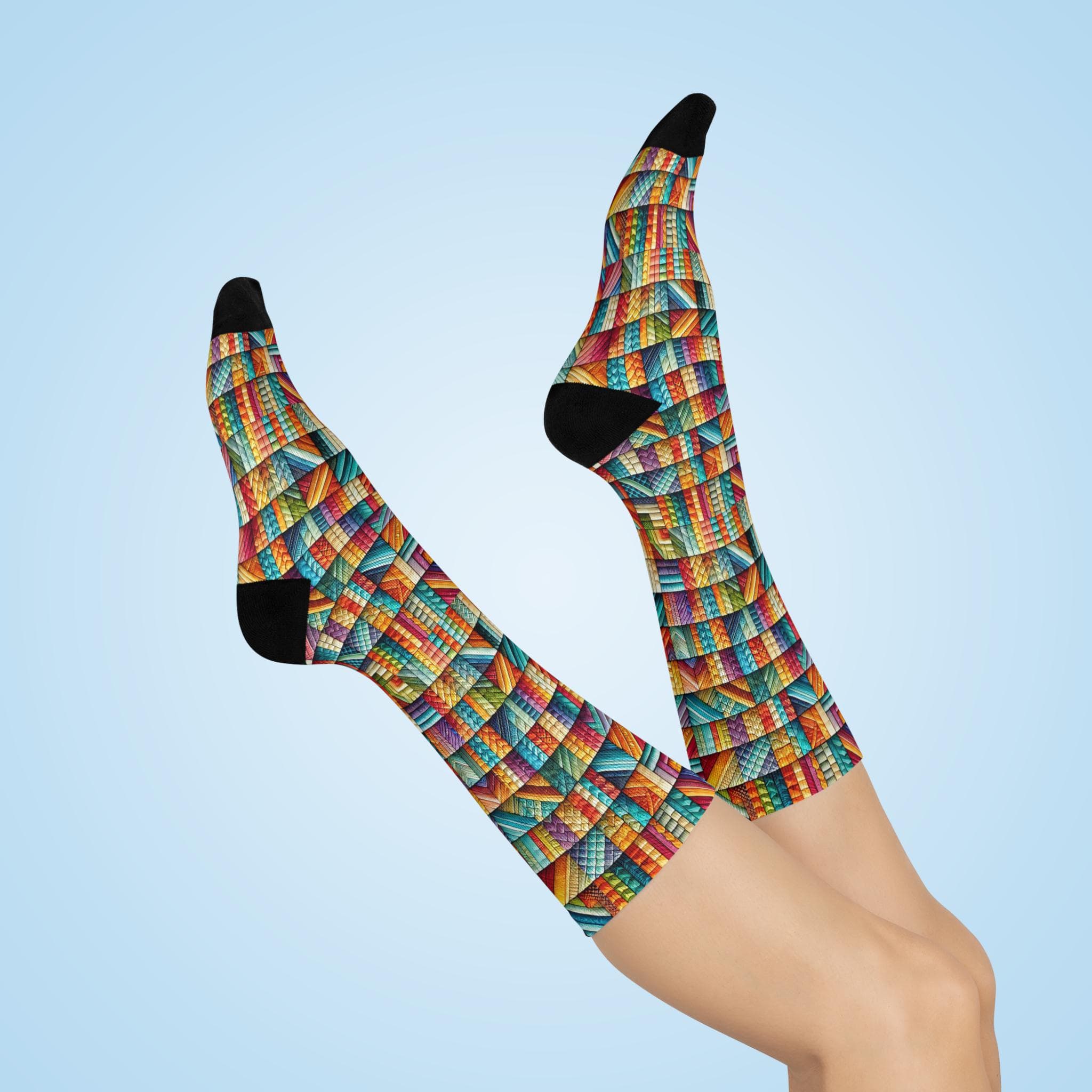 Colorful Patchwork Crew Socks - Inspired by Joseph's Coat, Cushioned - image 3