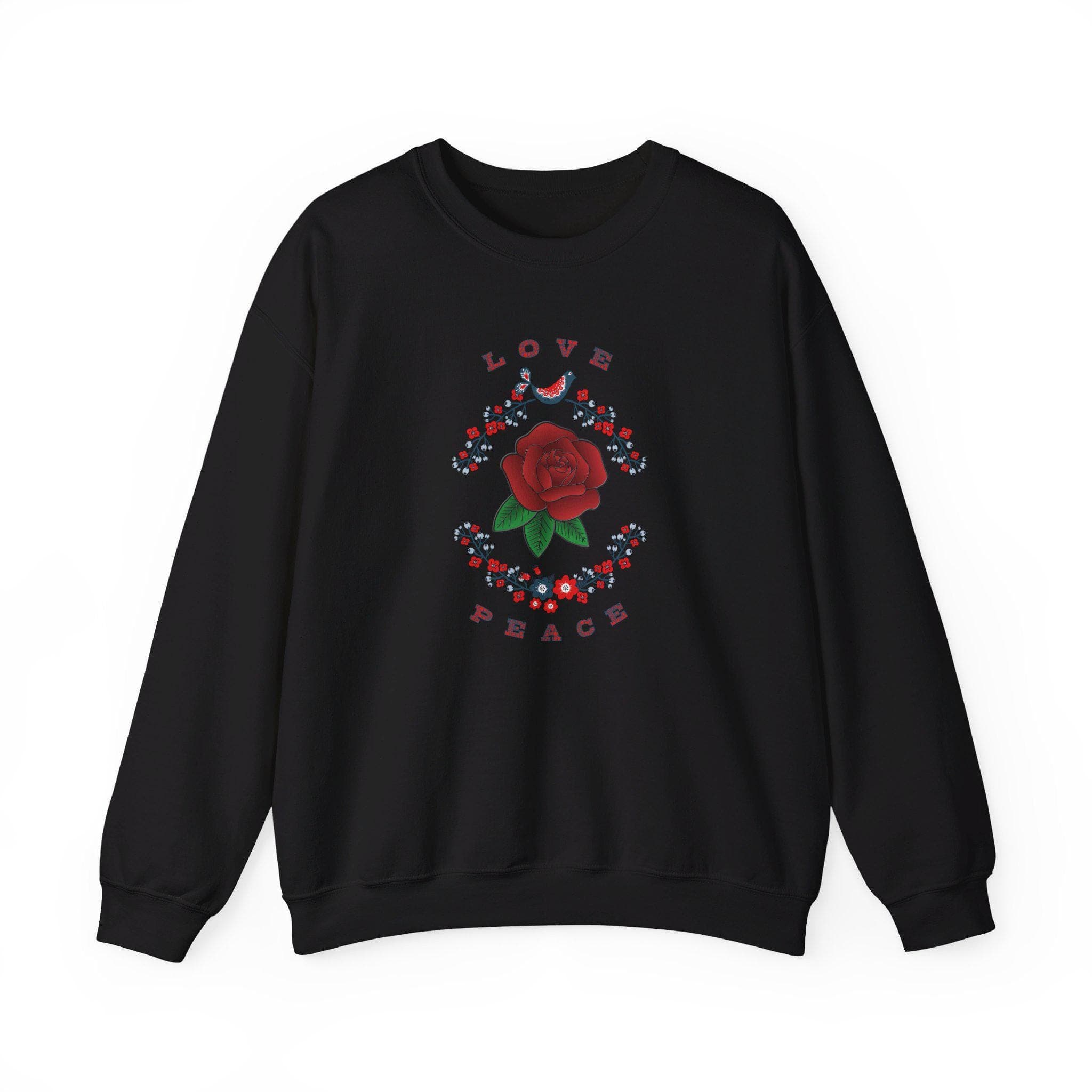 Love and Peace Floral  Crewneck Sweatshirt - Red Rose Center Design - image 3