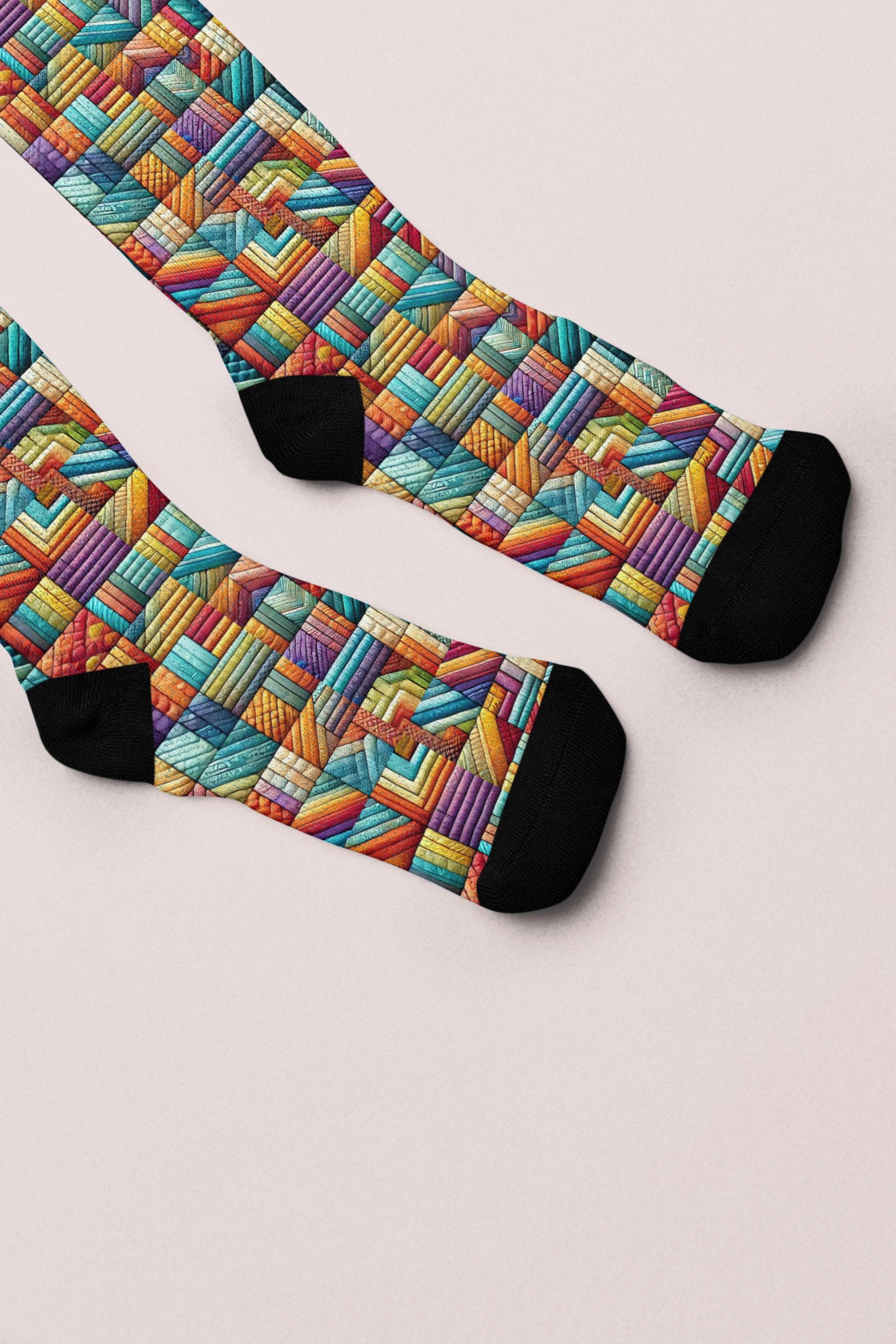 Colorful Patchwork Crew Socks - Inspired by Joseph's Coat, Cushioned - image 4