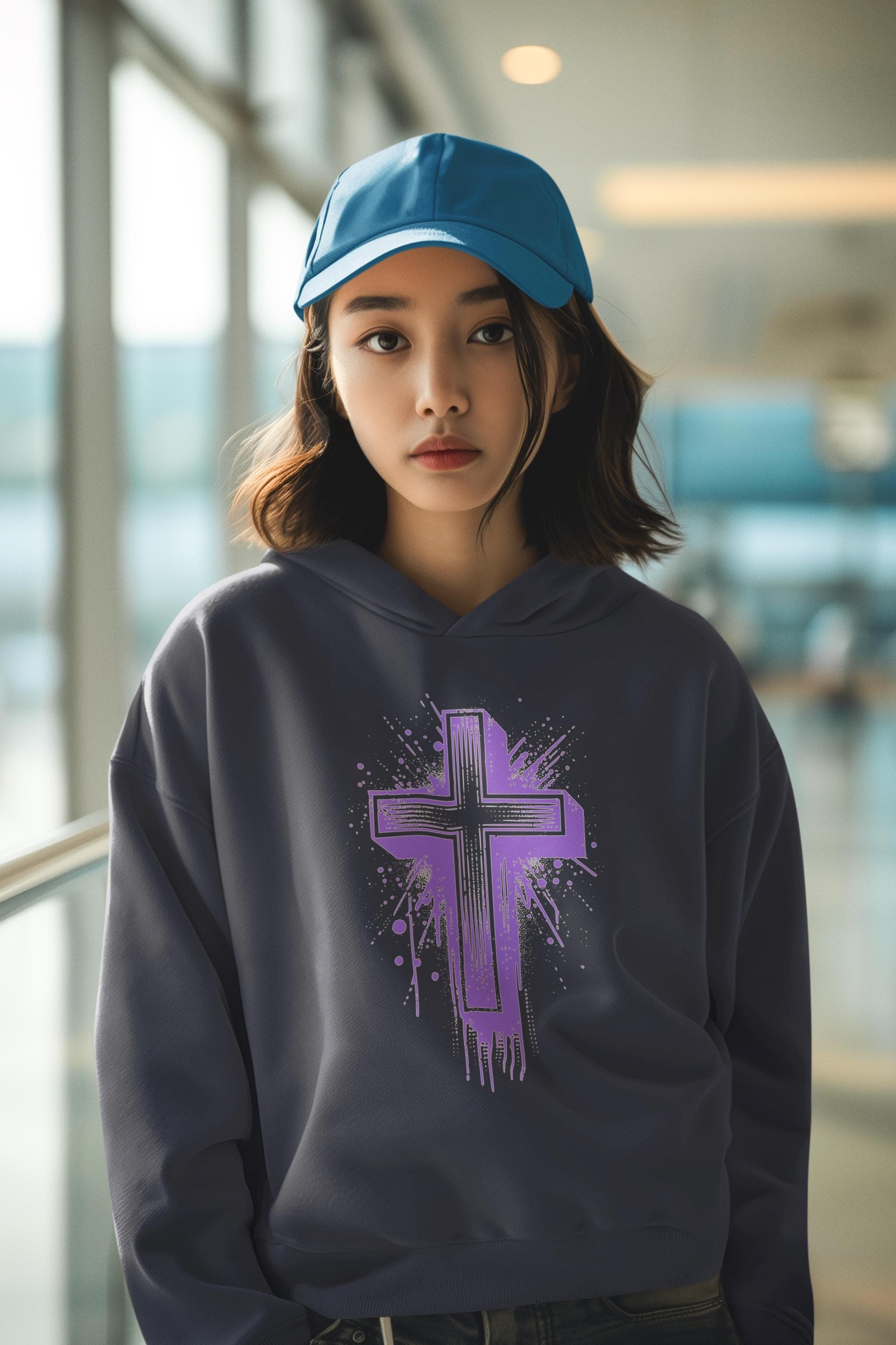 Purple Cross Graphic Hoodie, Faith-Based  Christian Sweatshirt | Bold Cross Design | Unisex Comfort Fit - image 5