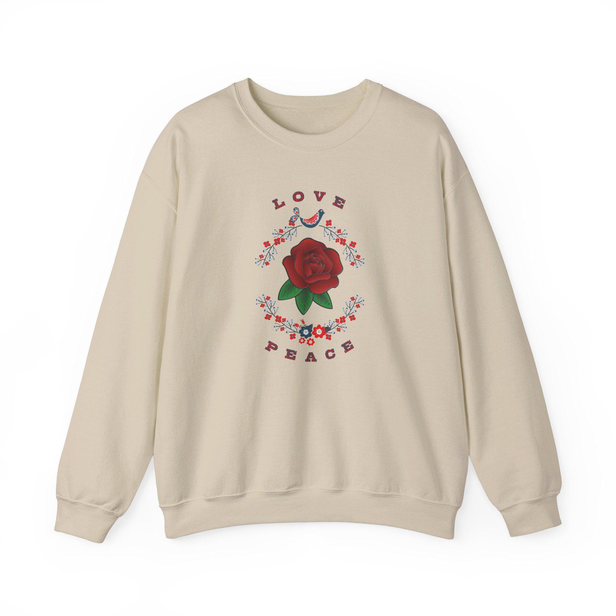 Love and Peace Floral  Crewneck Sweatshirt - Red Rose Center Design - image 4