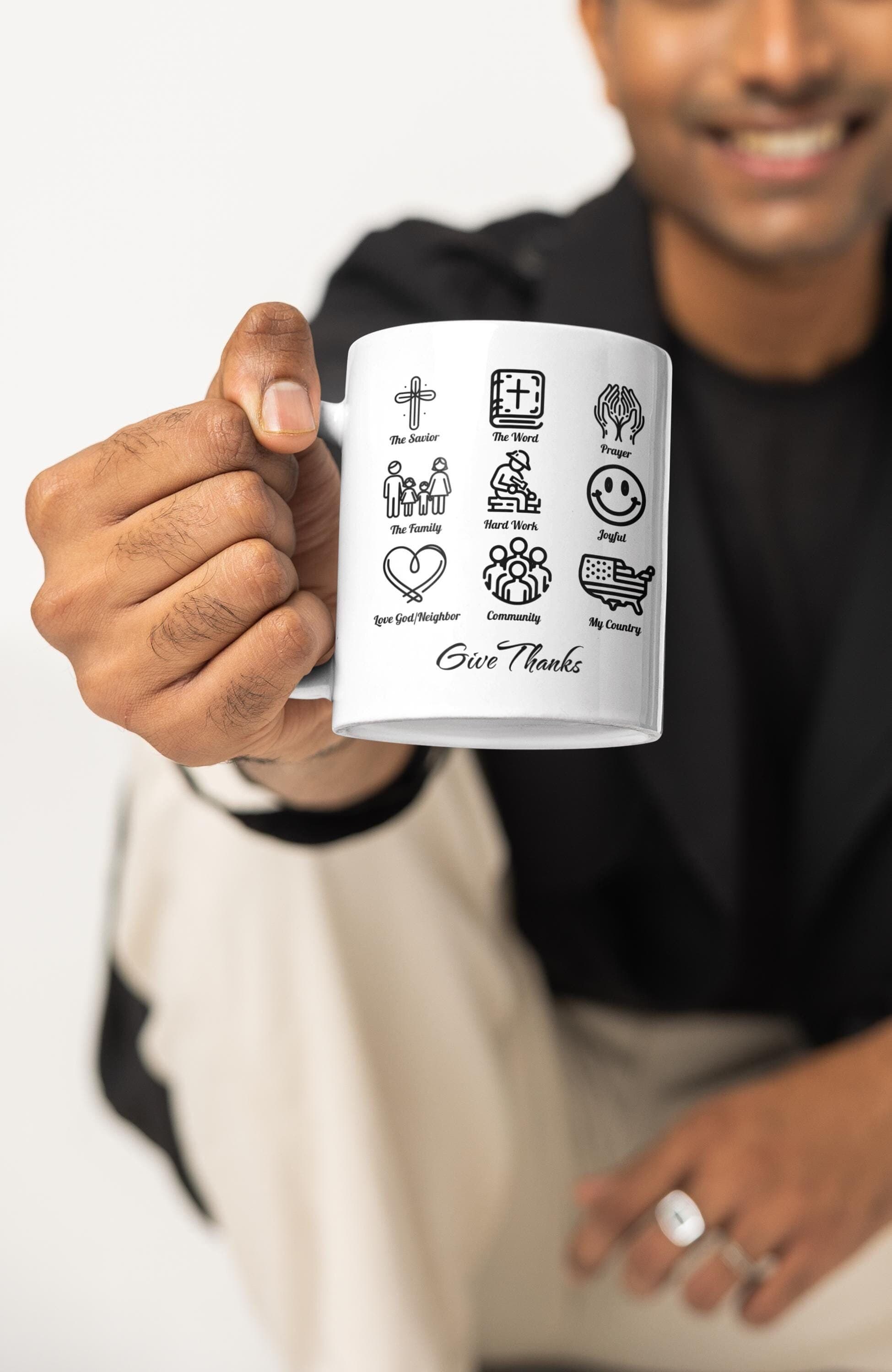 Christian Virtues Coffee Mug - Icons of Faith and Life Design