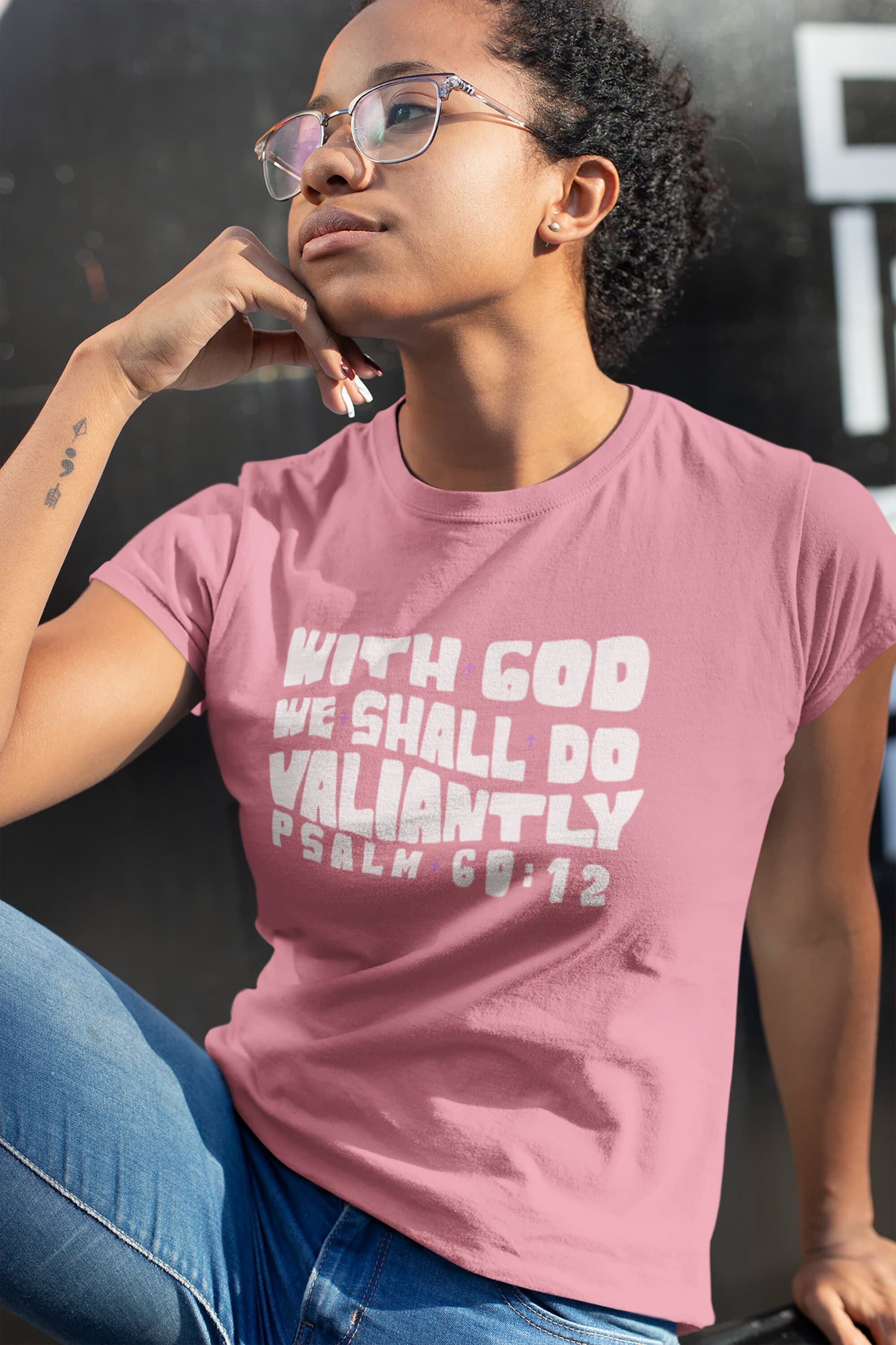 With God We Shall Do Valiantly T-Shirt, Proverbs 60:12 Bible Verse Tee - image 3