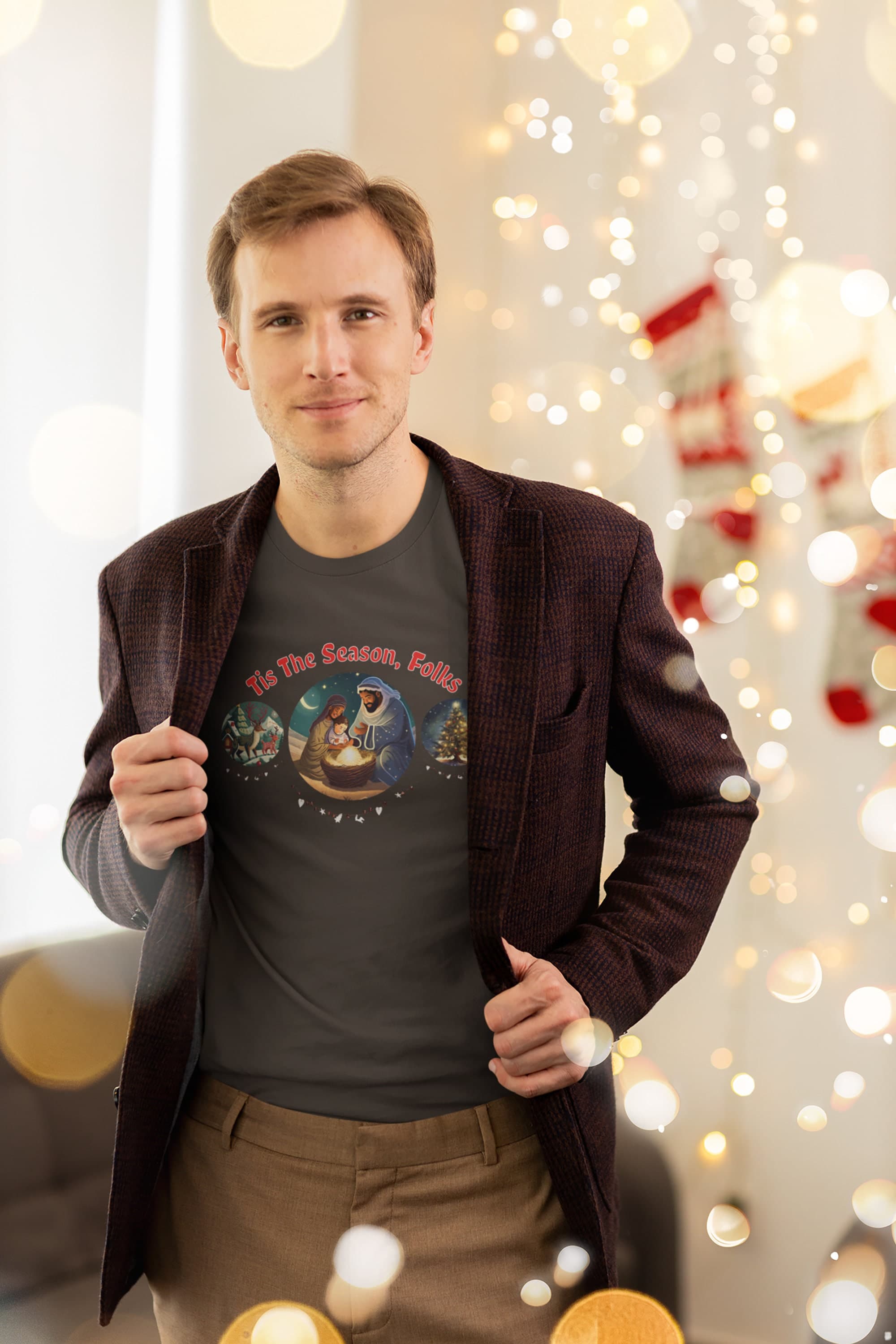Festive 'Tis the Season Folks' Holiday Christmas T-Shirt Unisex - image 5