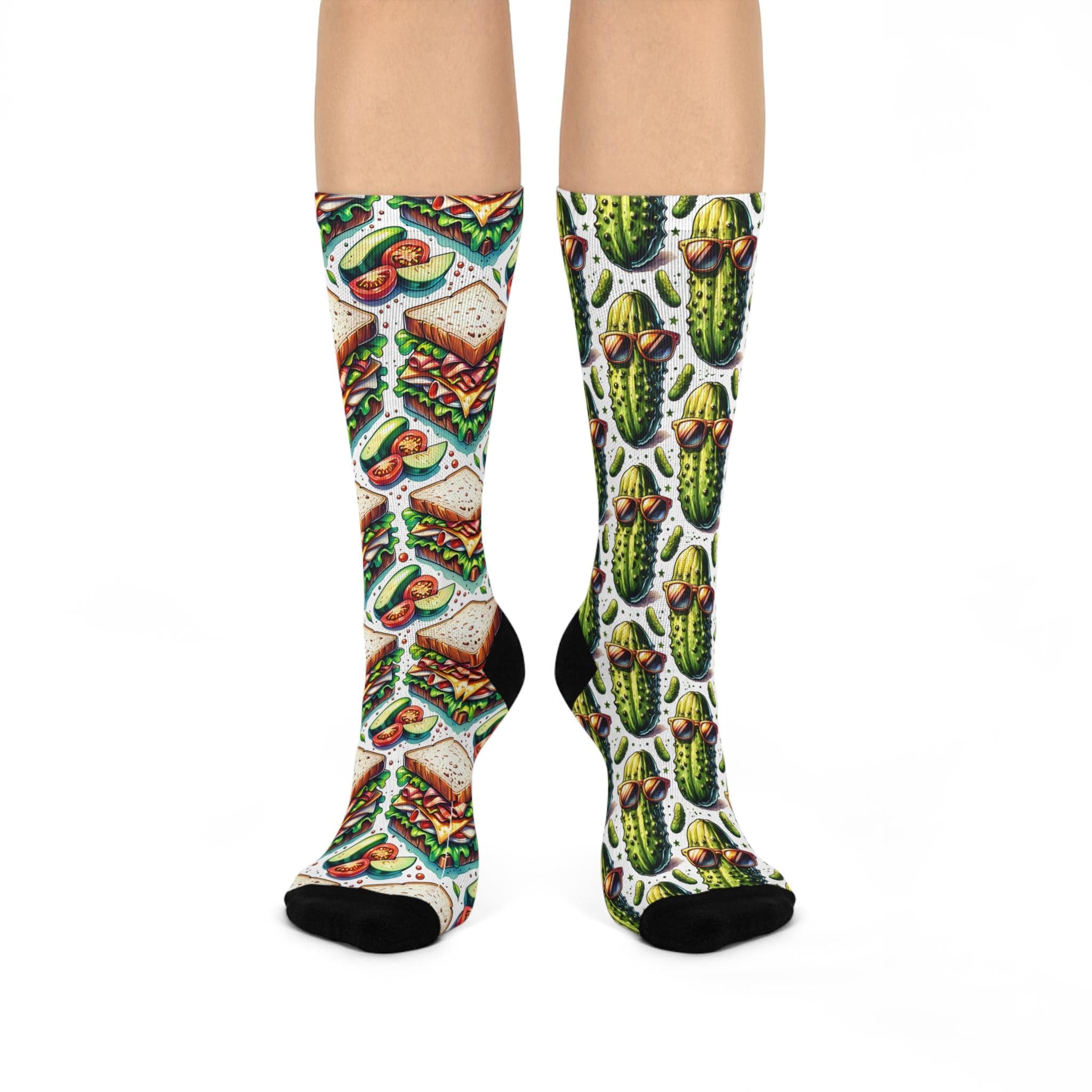 Mismatched Food Socks: Pickle & Sandwich Novelty Crew Socks