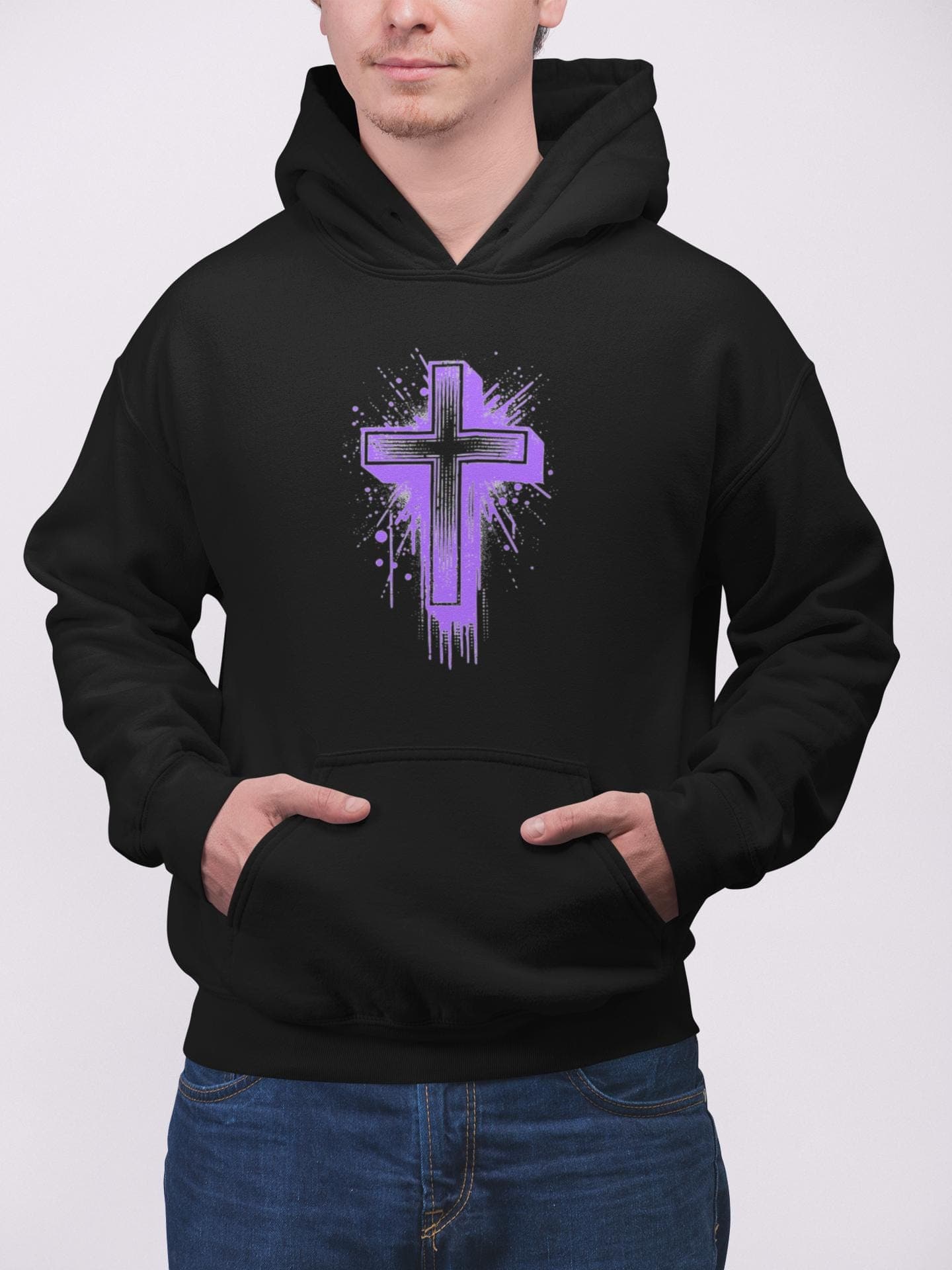 Purple Cross Graphic Hoodie, Faith-Based  Christian Sweatshirt | Bold Cross Design | Unisex Comfort Fit - image 3