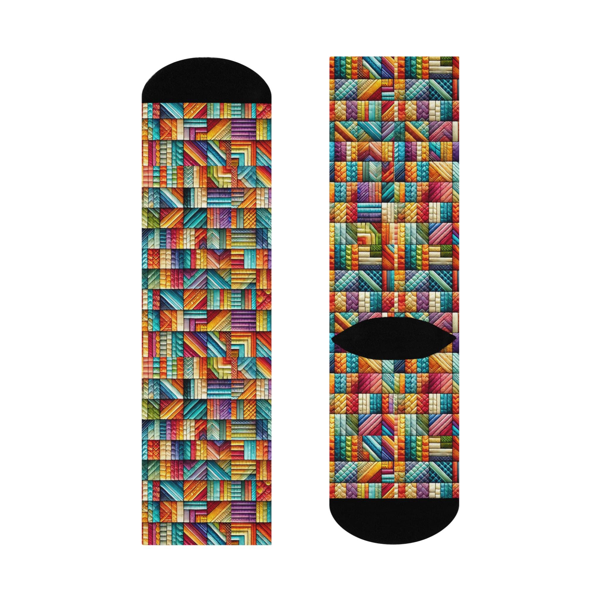 Colorful Patchwork Crew Socks - Inspired by Joseph's Coat, Cushioned - image 2