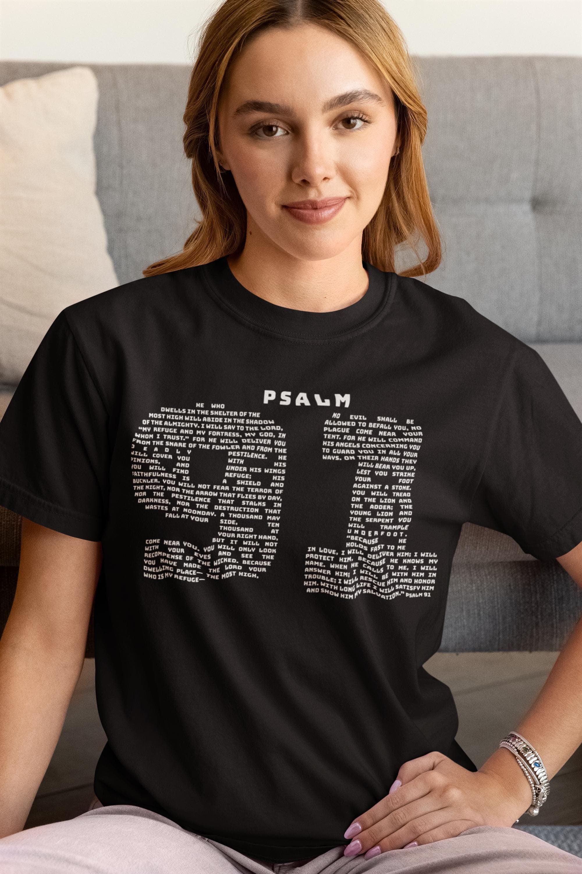 Psalm 91 Text Tee Scripture Typography Christian TShirt